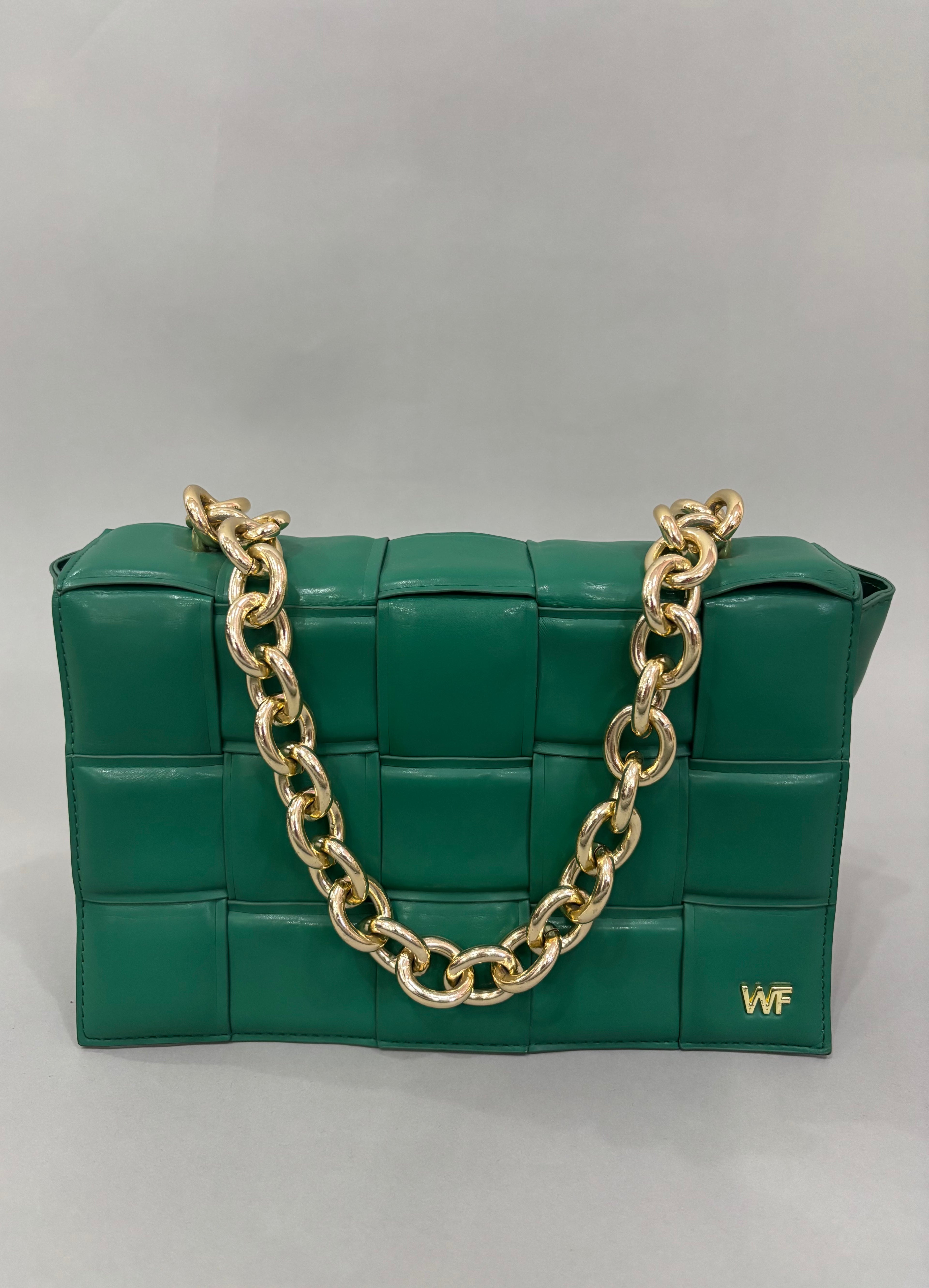 Emerald Green Woven Chain Shoulder Bag
