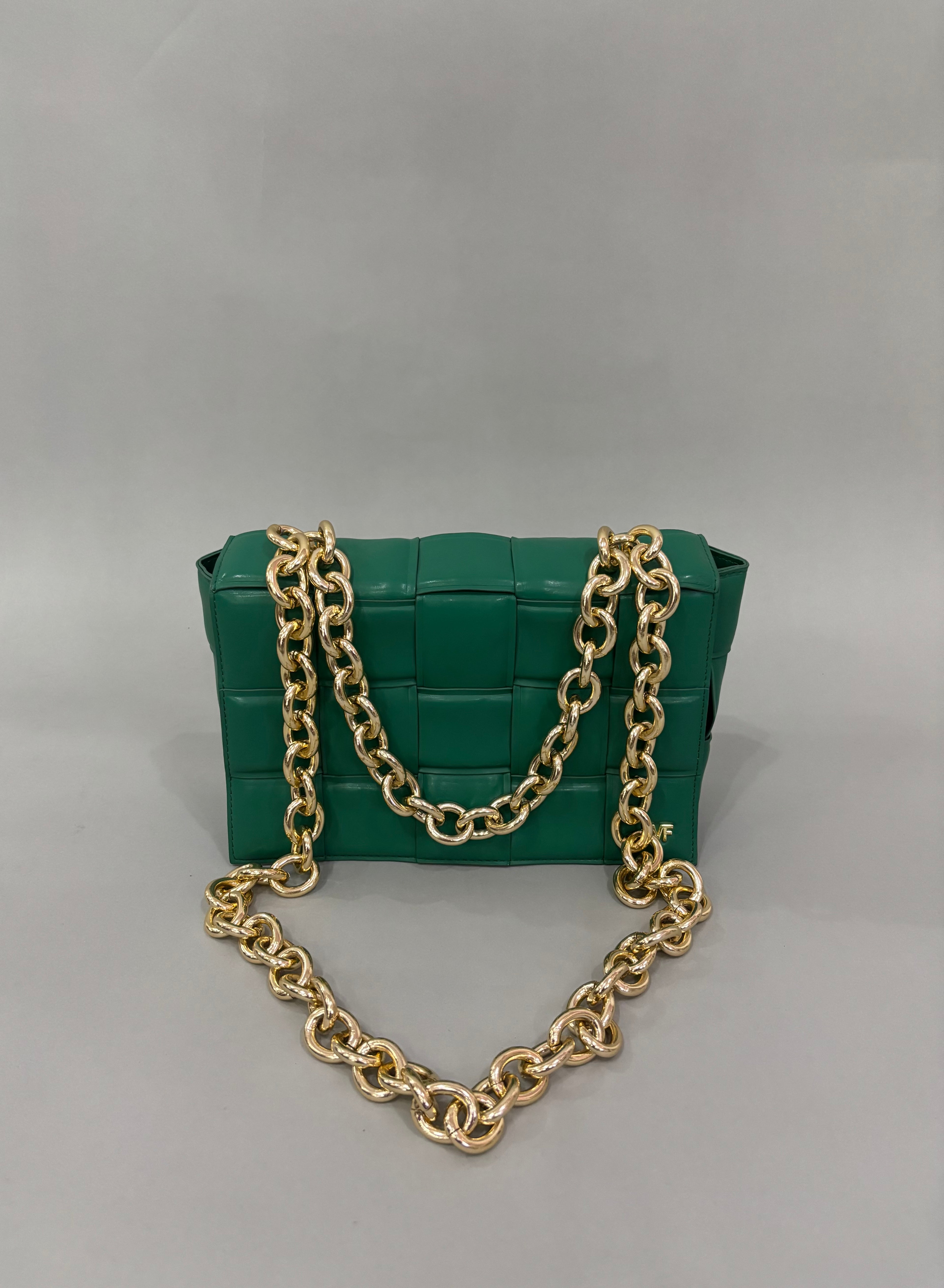 Emerald Green Woven Chain Shoulder Bag