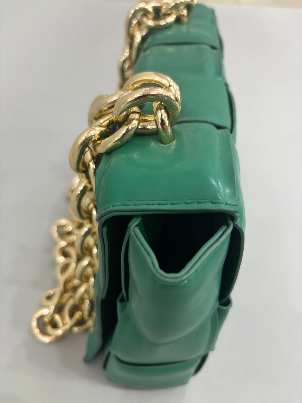 Emerald Green Woven Chain Shoulder Bag