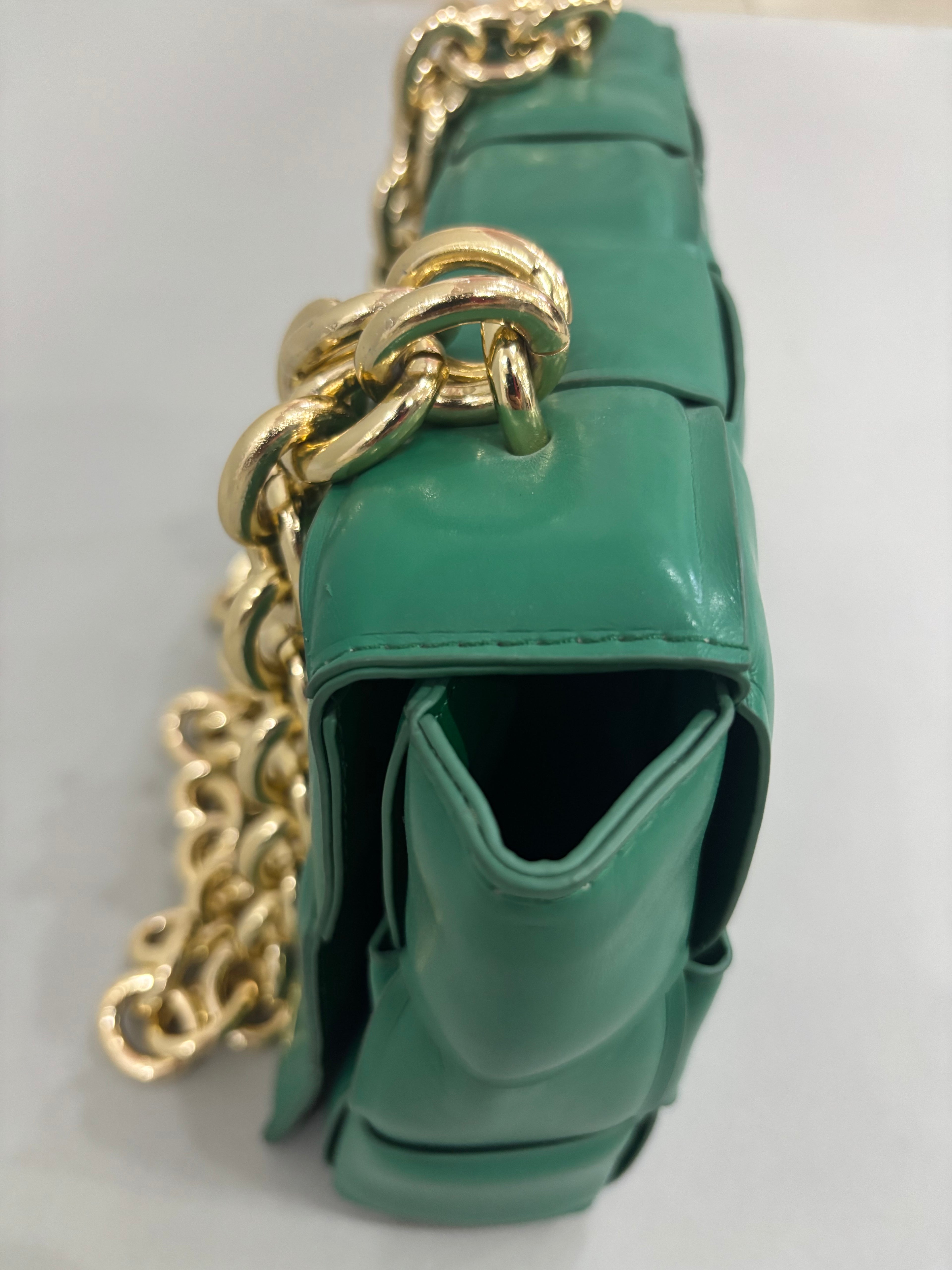Emerald Green Woven Chain Shoulder Bag