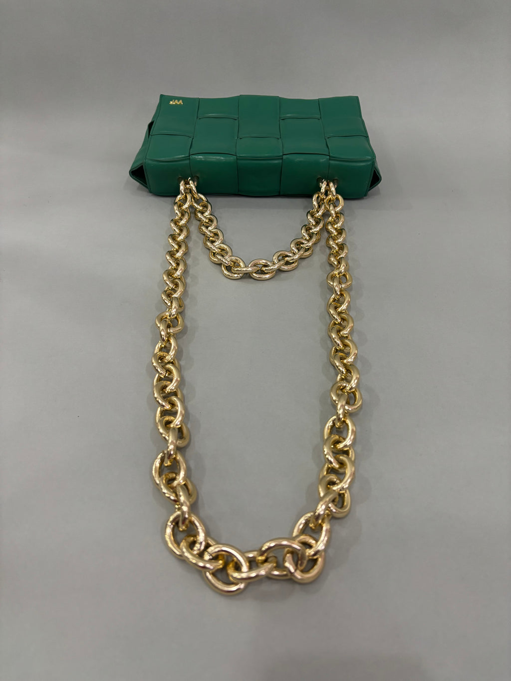 Emerald Green Woven Chain Shoulder Bag