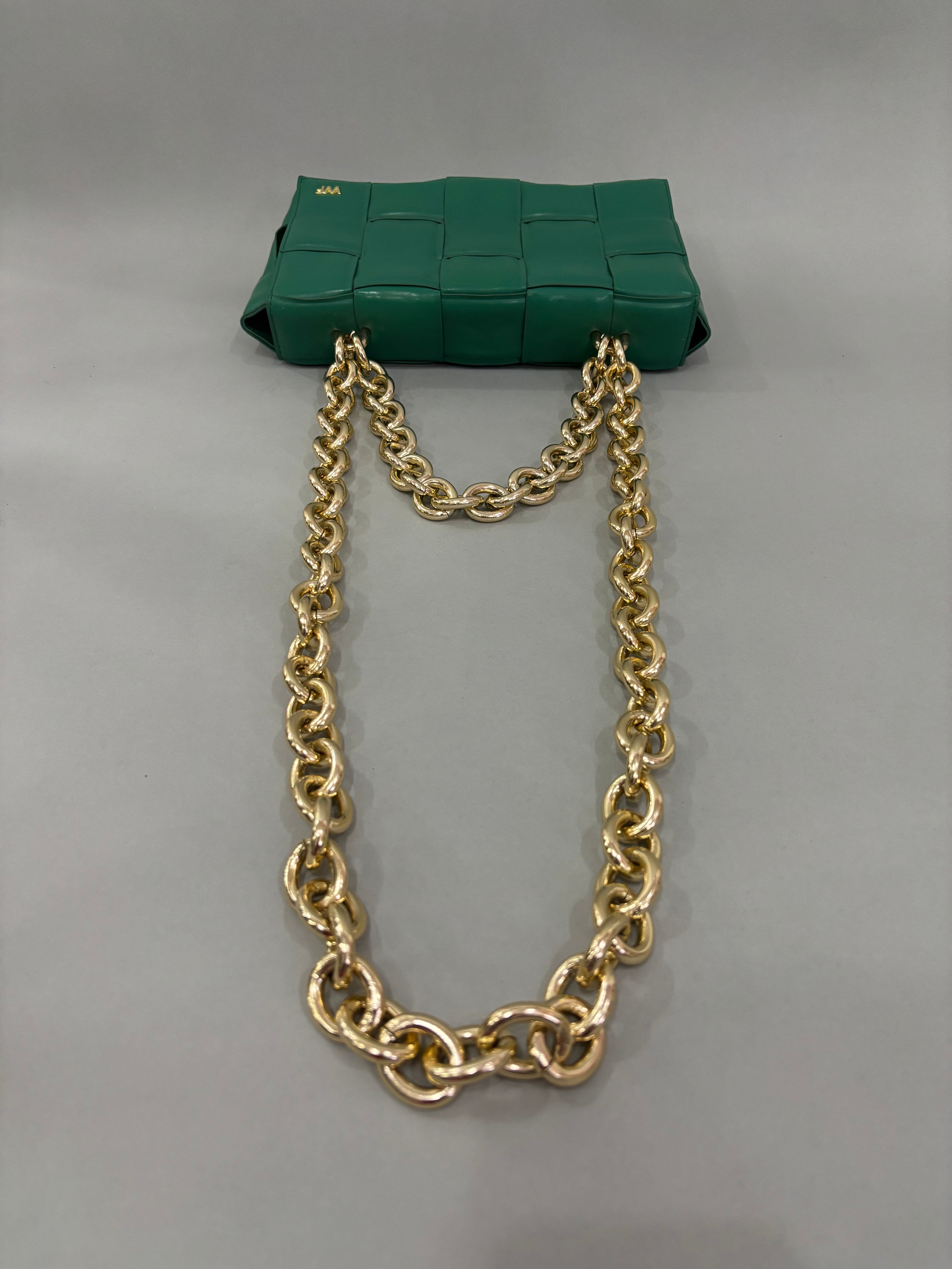 Emerald Green Woven Chain Shoulder Bag