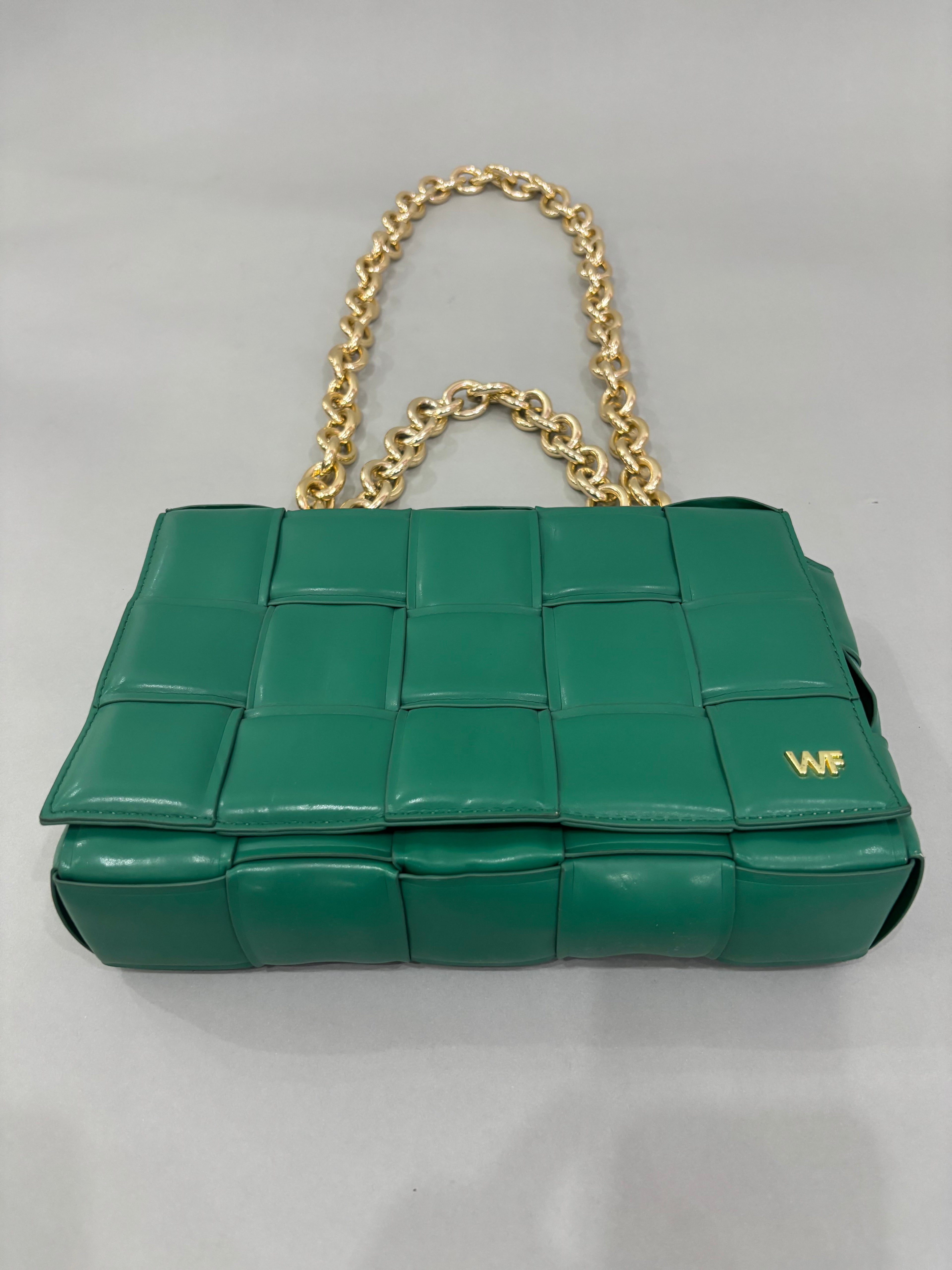 Emerald Green Woven Chain Shoulder Bag