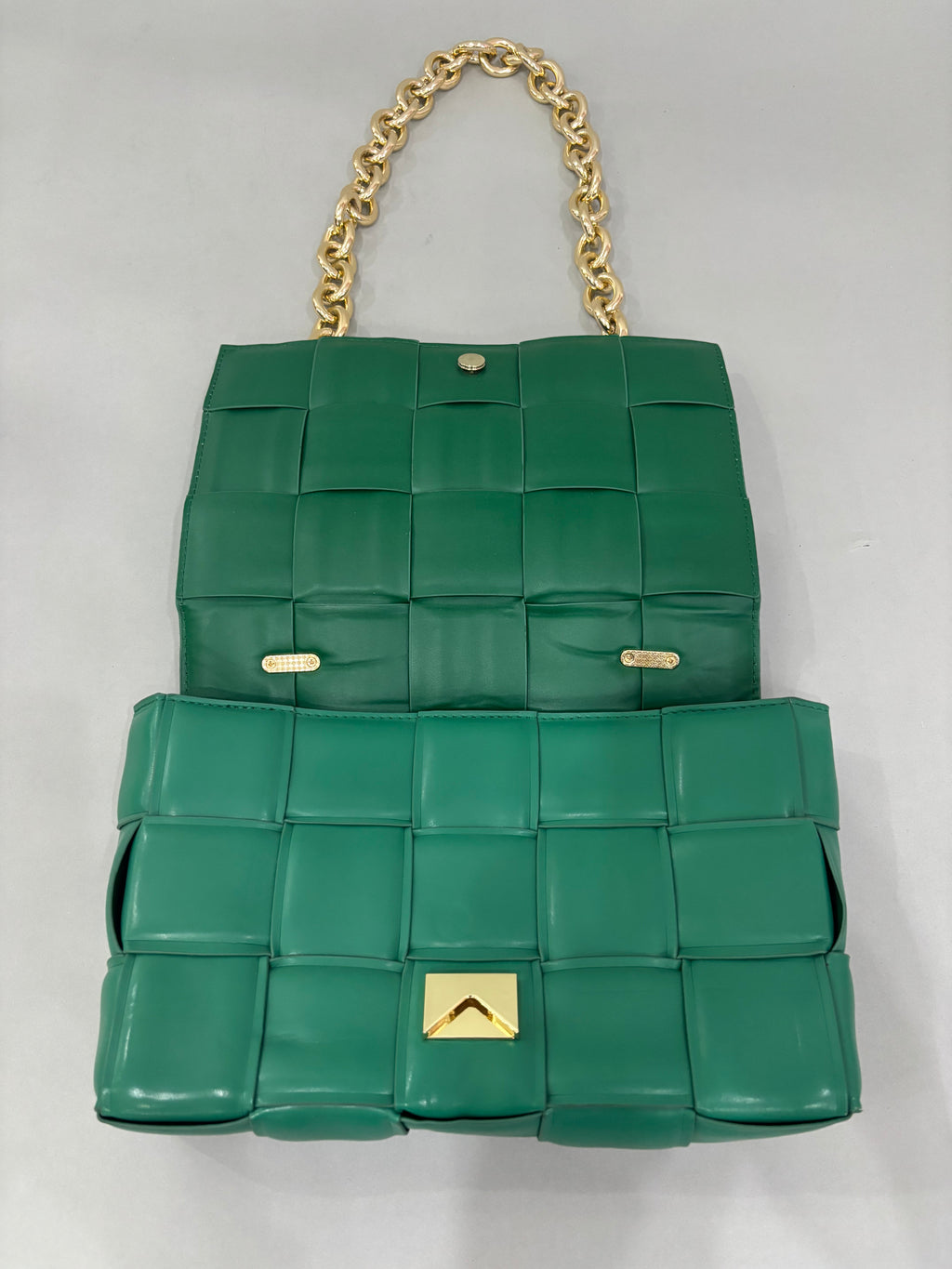 Emerald Green Woven Chain Shoulder Bag
