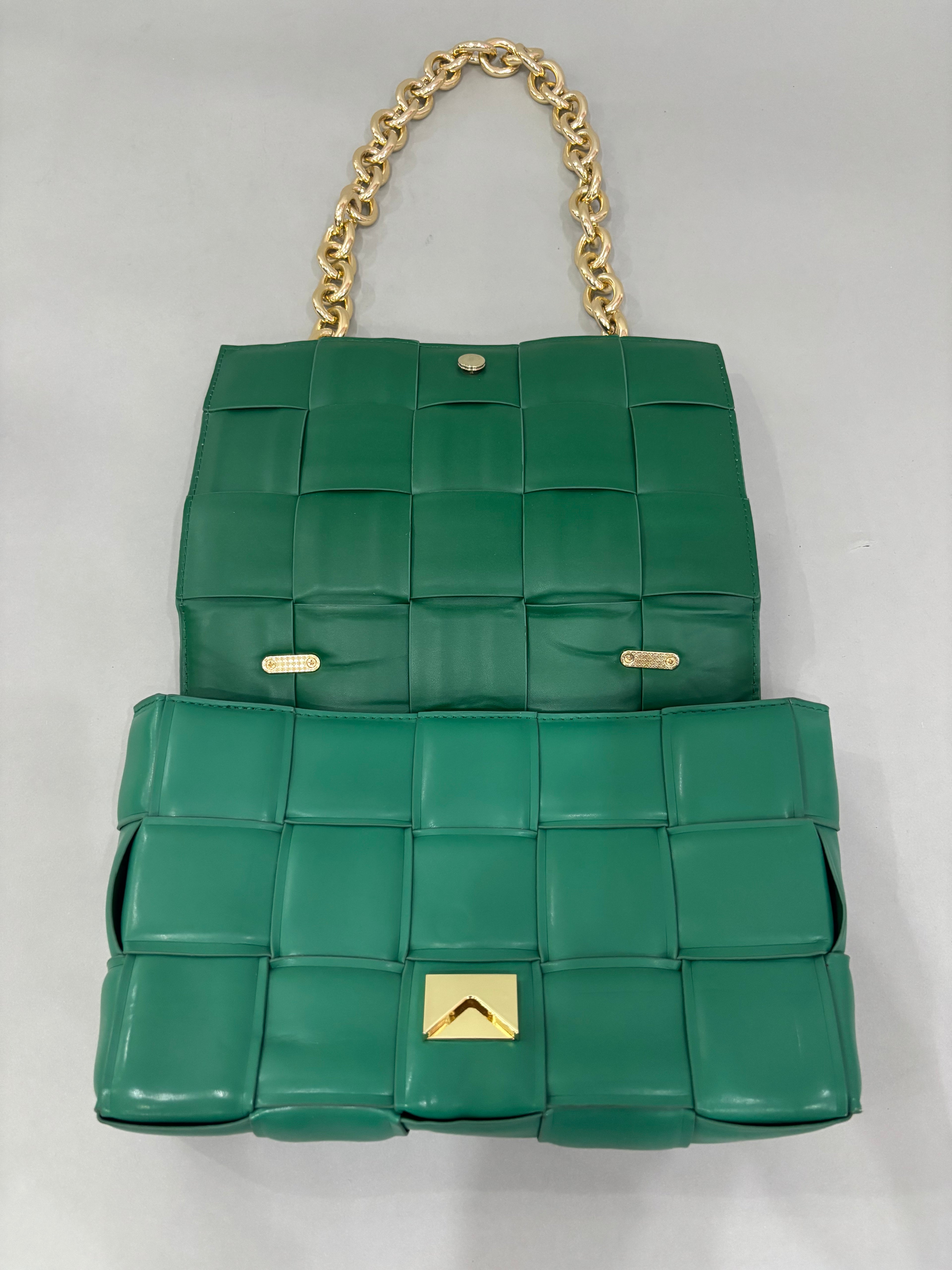 Emerald Green Woven Chain Shoulder Bag