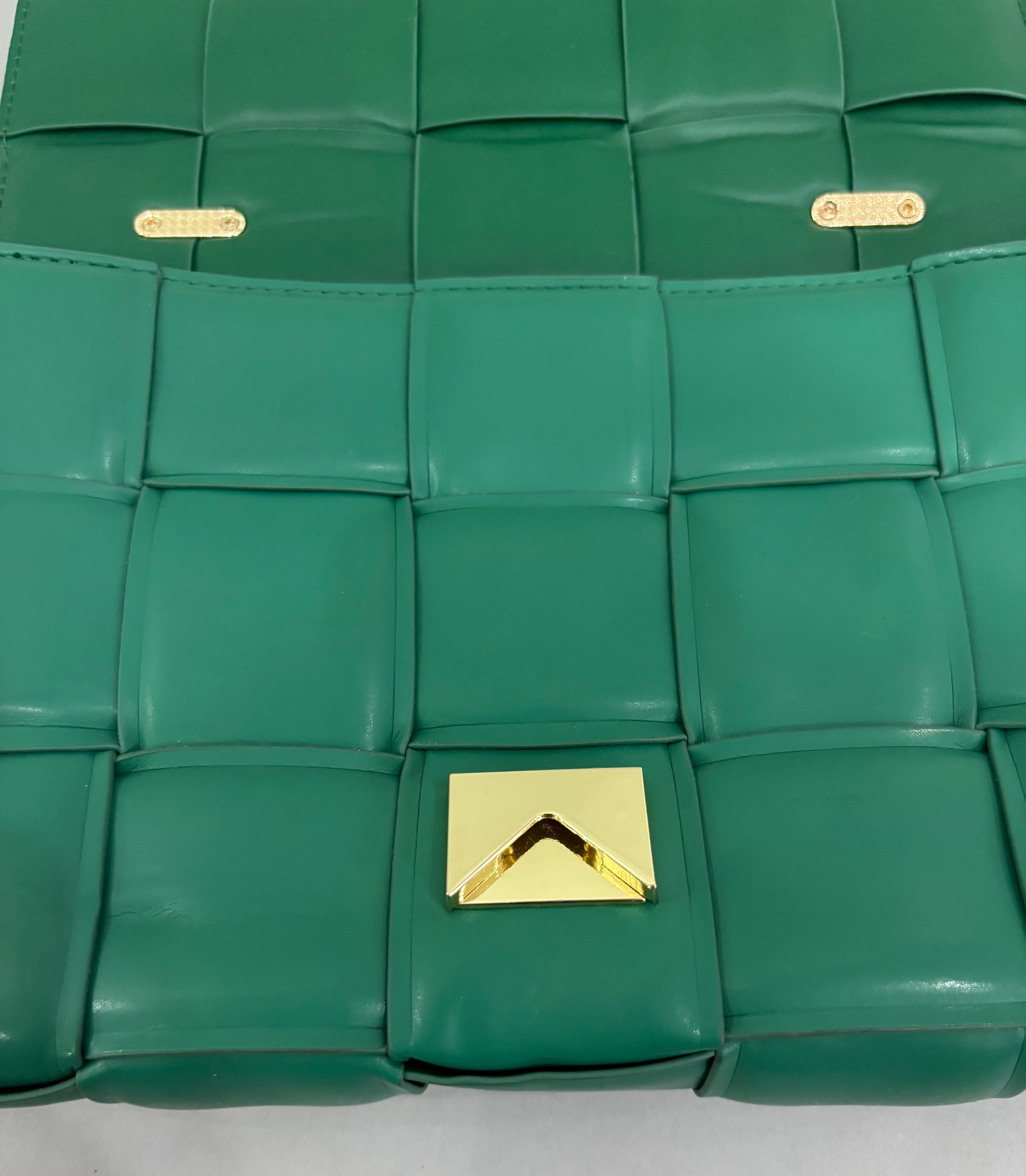 Emerald Green Woven Chain Shoulder Bag