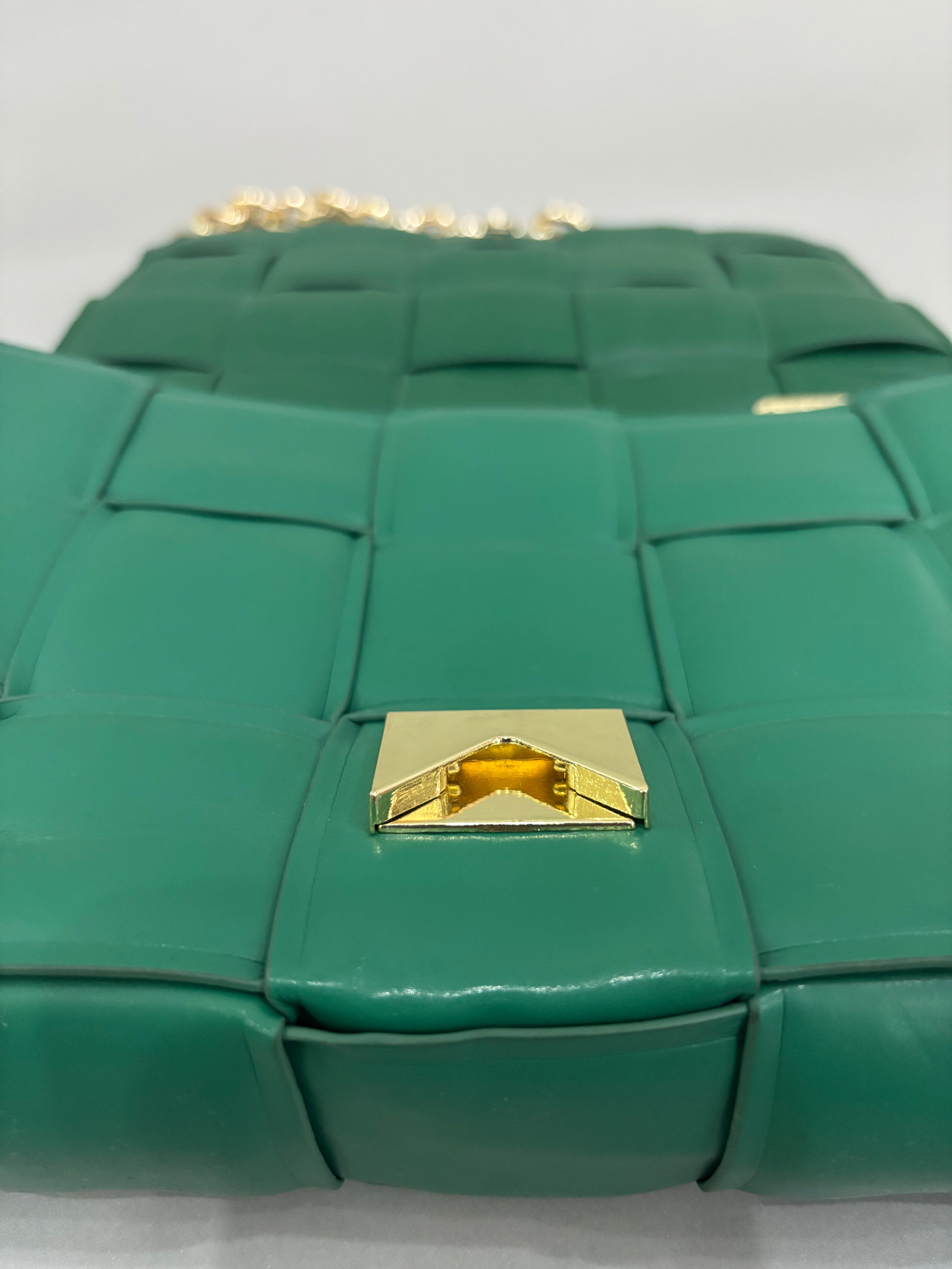 Emerald Green Woven Chain Shoulder Bag