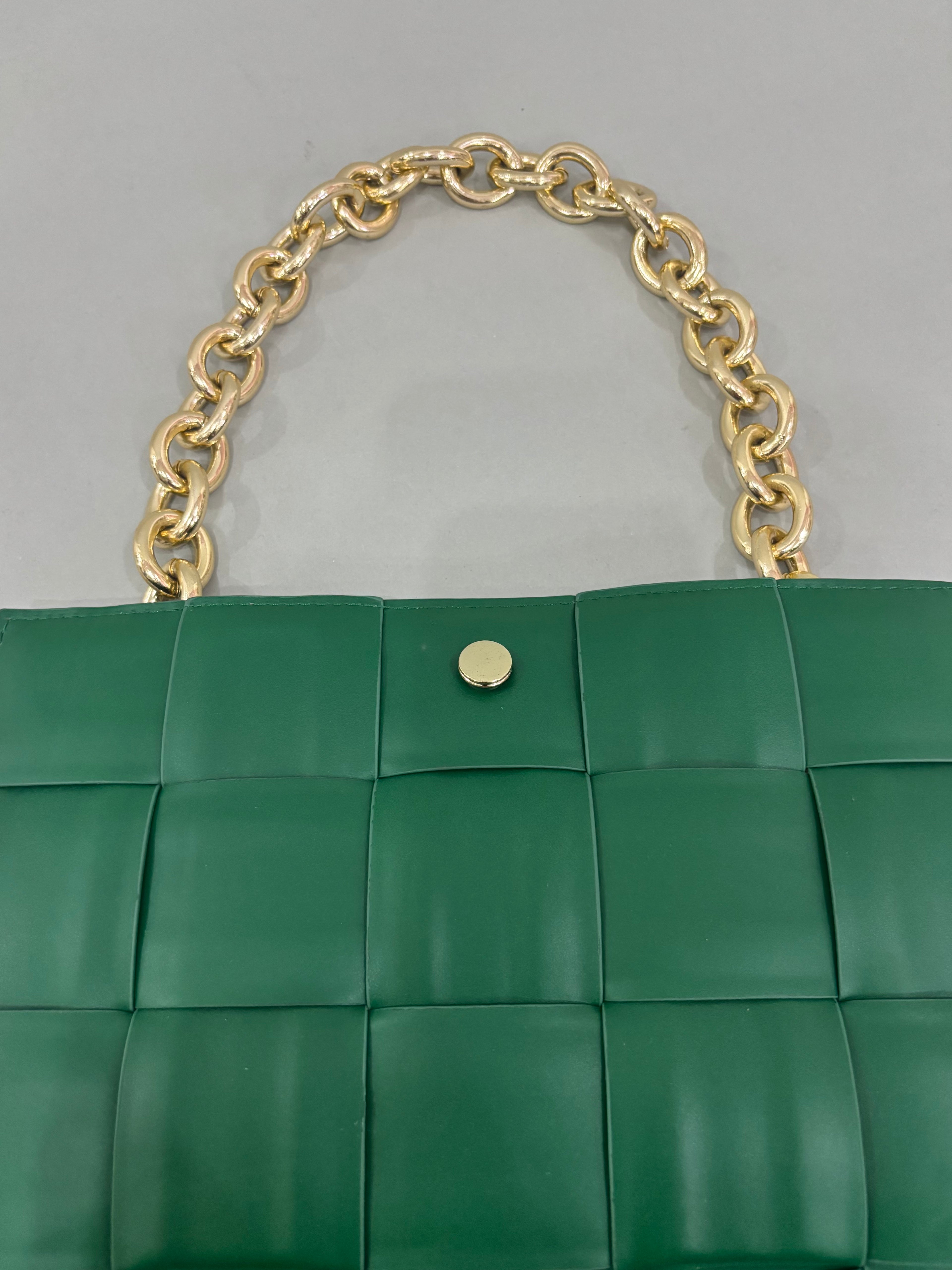 Emerald Green Woven Chain Shoulder Bag