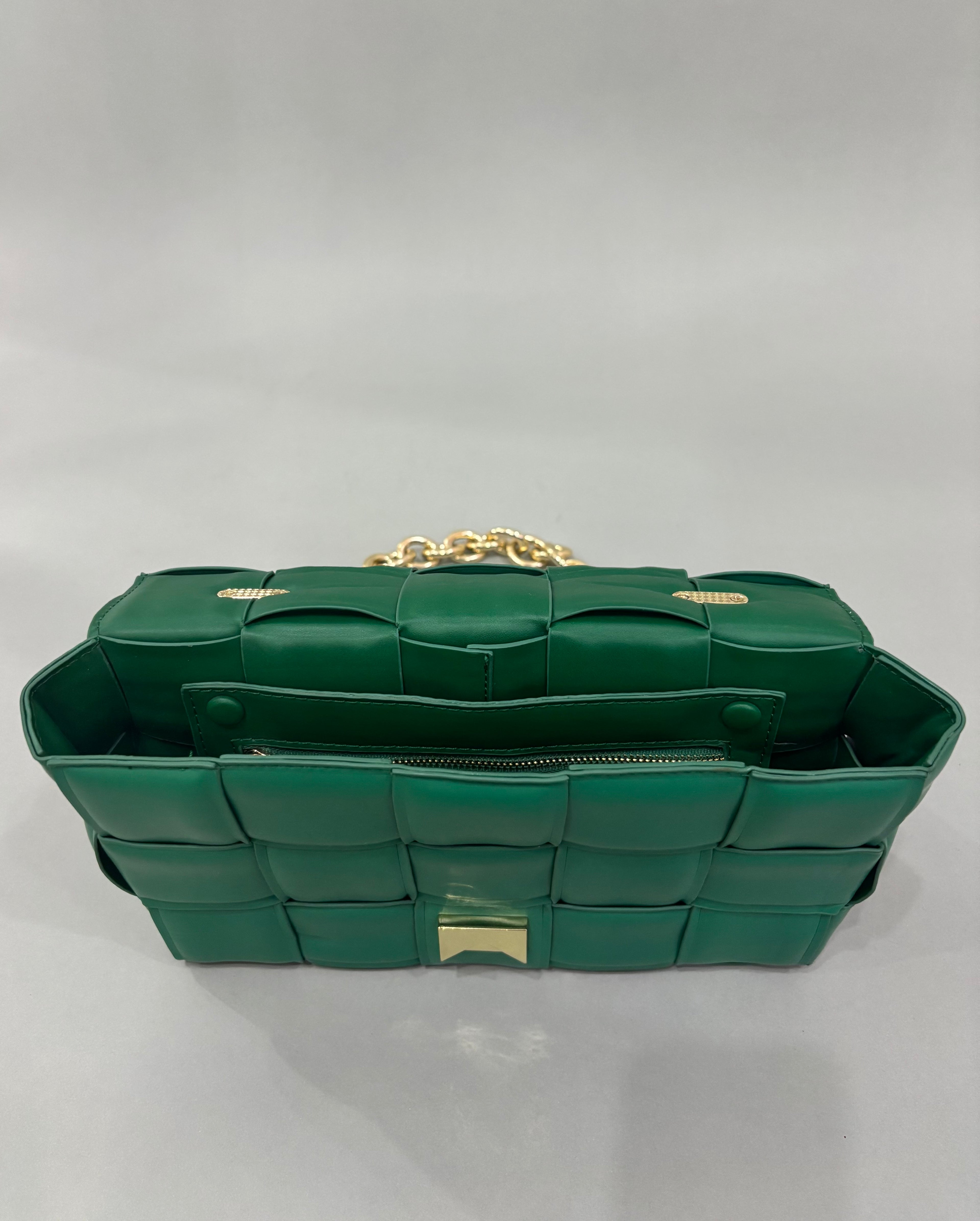 Emerald Green Woven Chain Shoulder Bag
