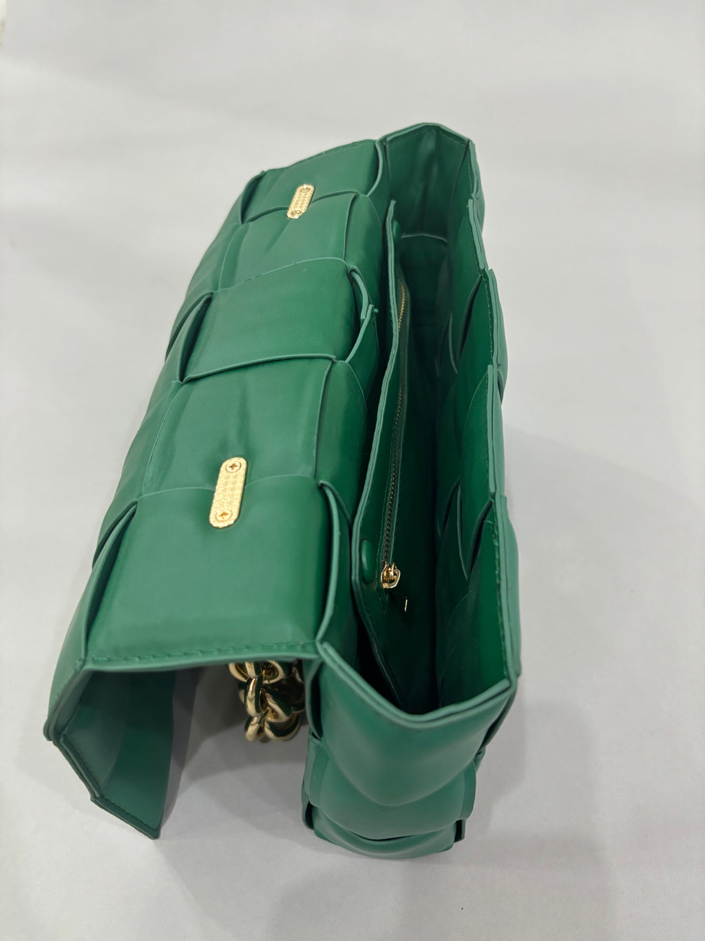 Emerald Green Woven Chain Shoulder Bag