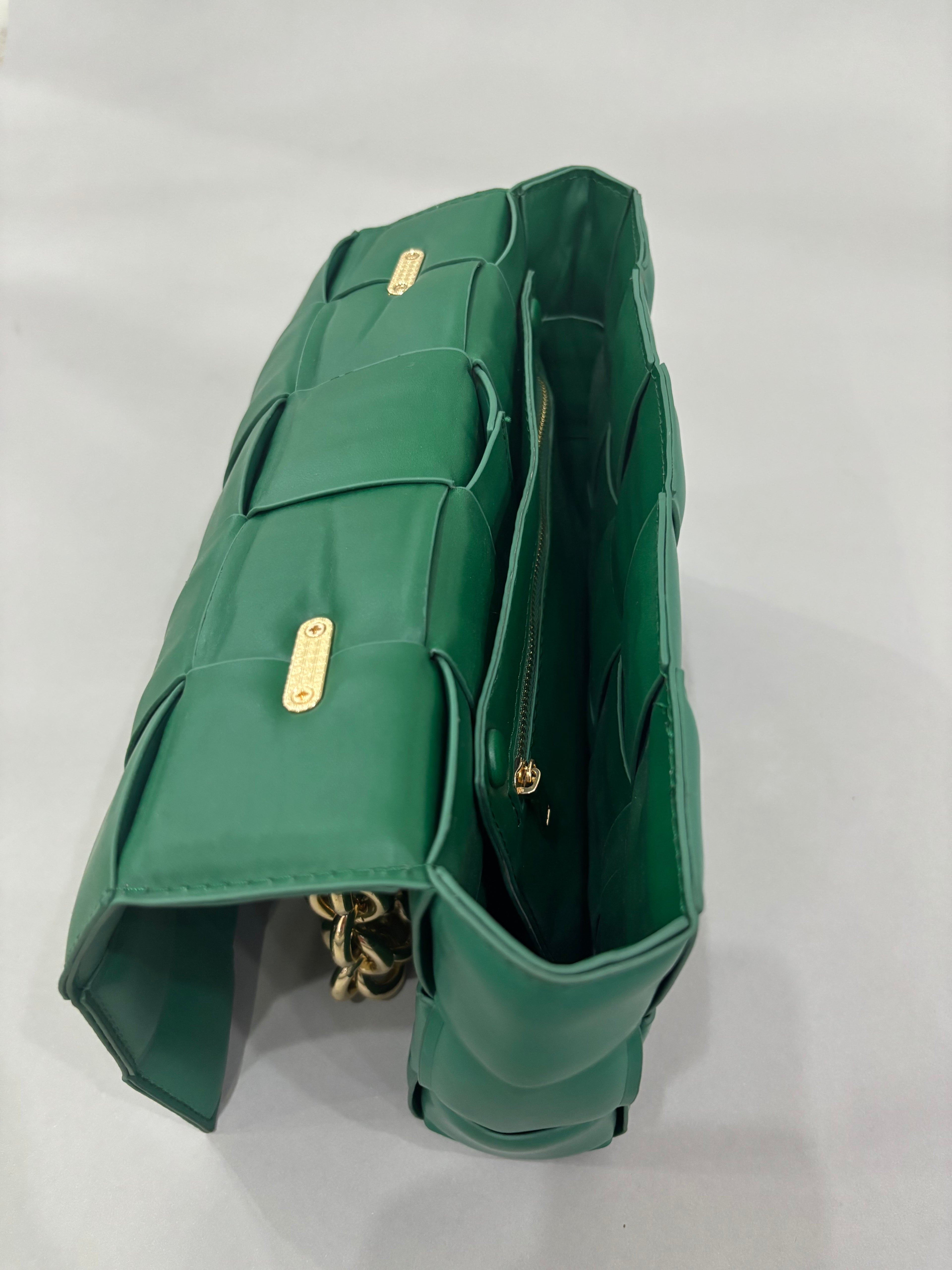 Emerald Green Woven Chain Shoulder Bag