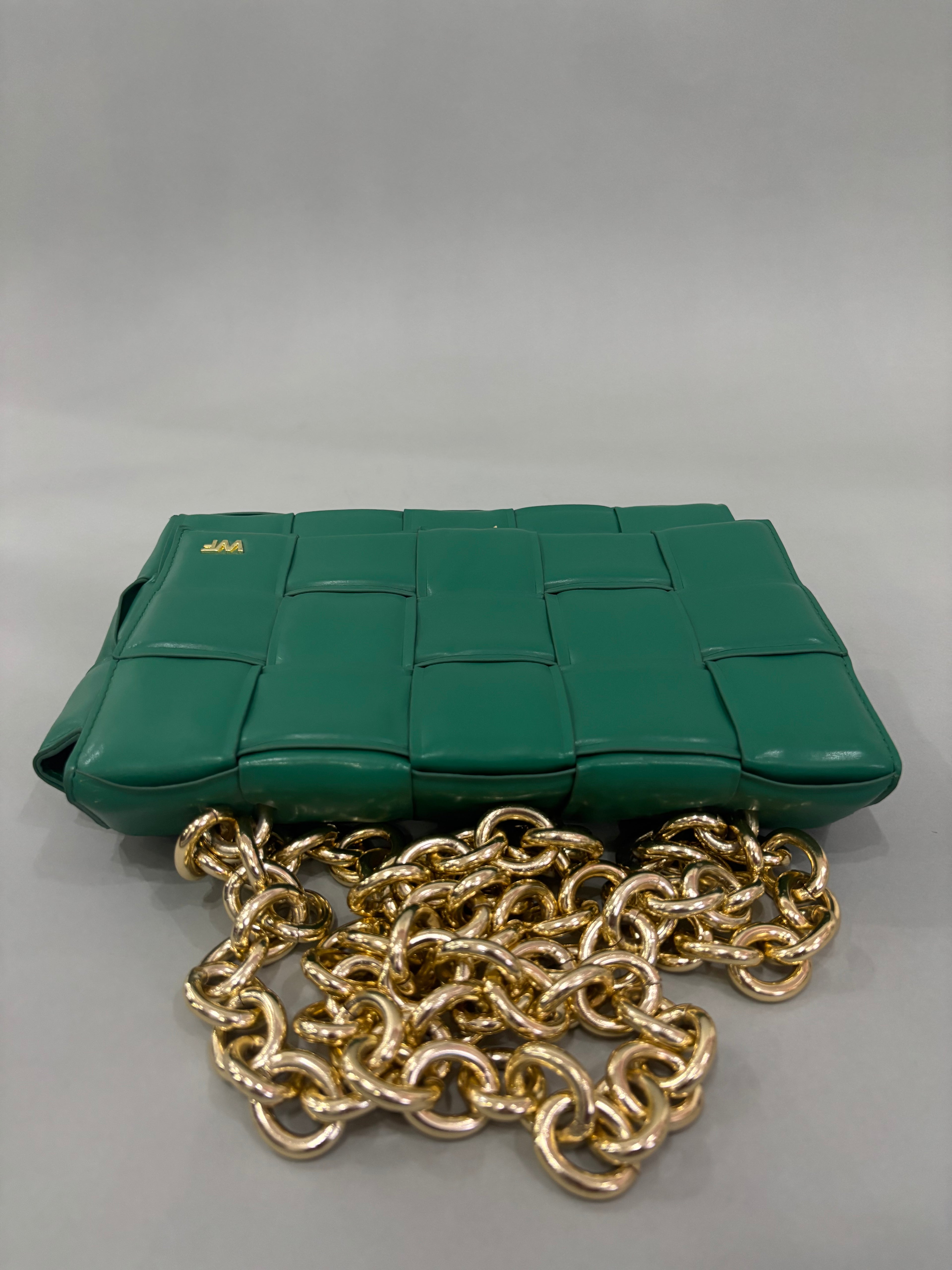 Emerald Green Woven Chain Shoulder Bag