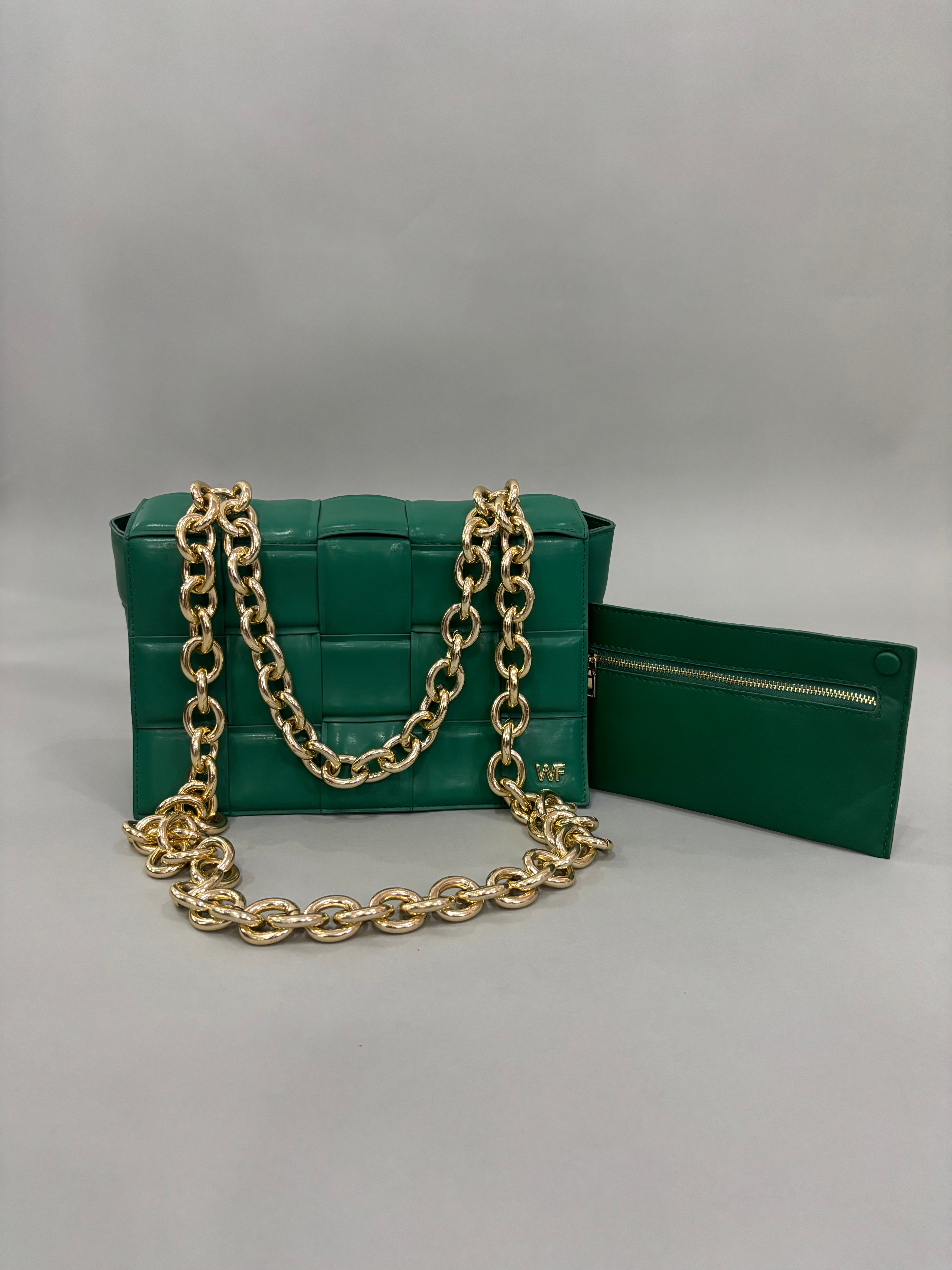 Emerald Green Woven Chain Shoulder Bag