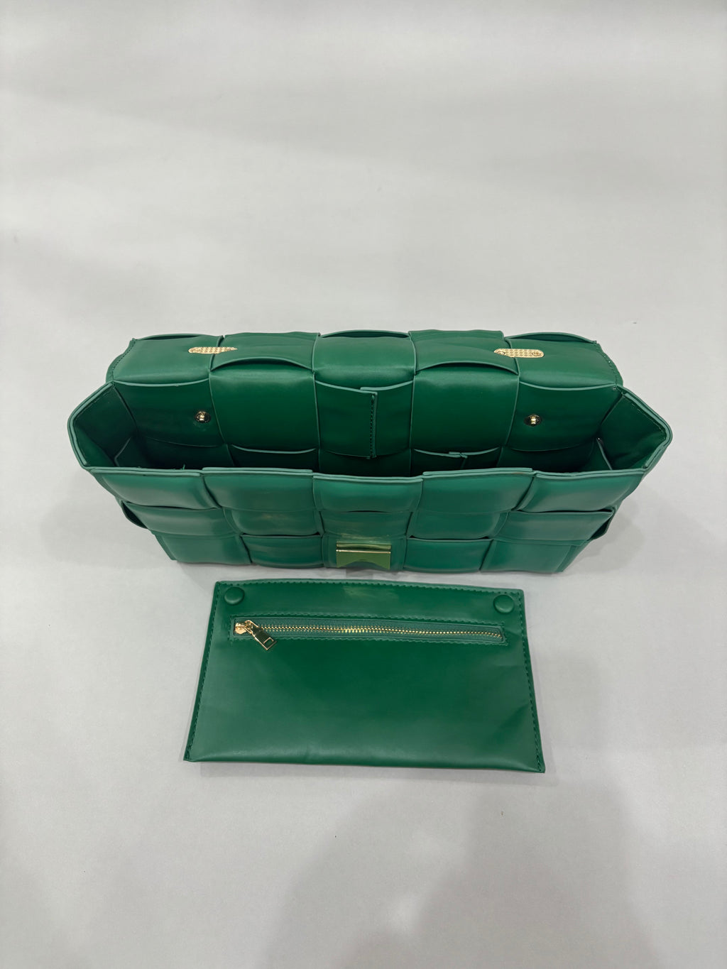 Emerald Green Woven Chain Shoulder Bag