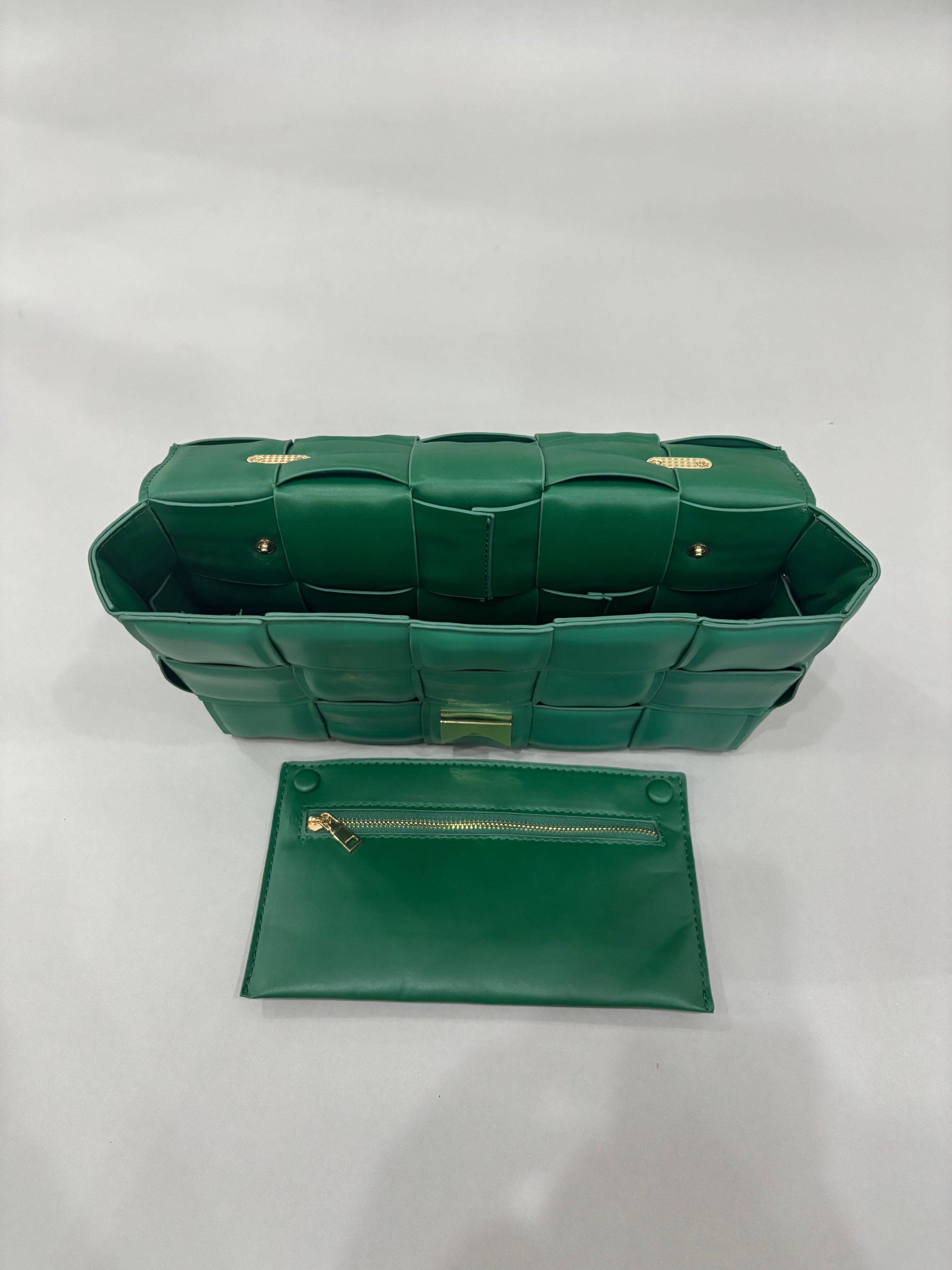 Emerald Green Woven Chain Shoulder Bag