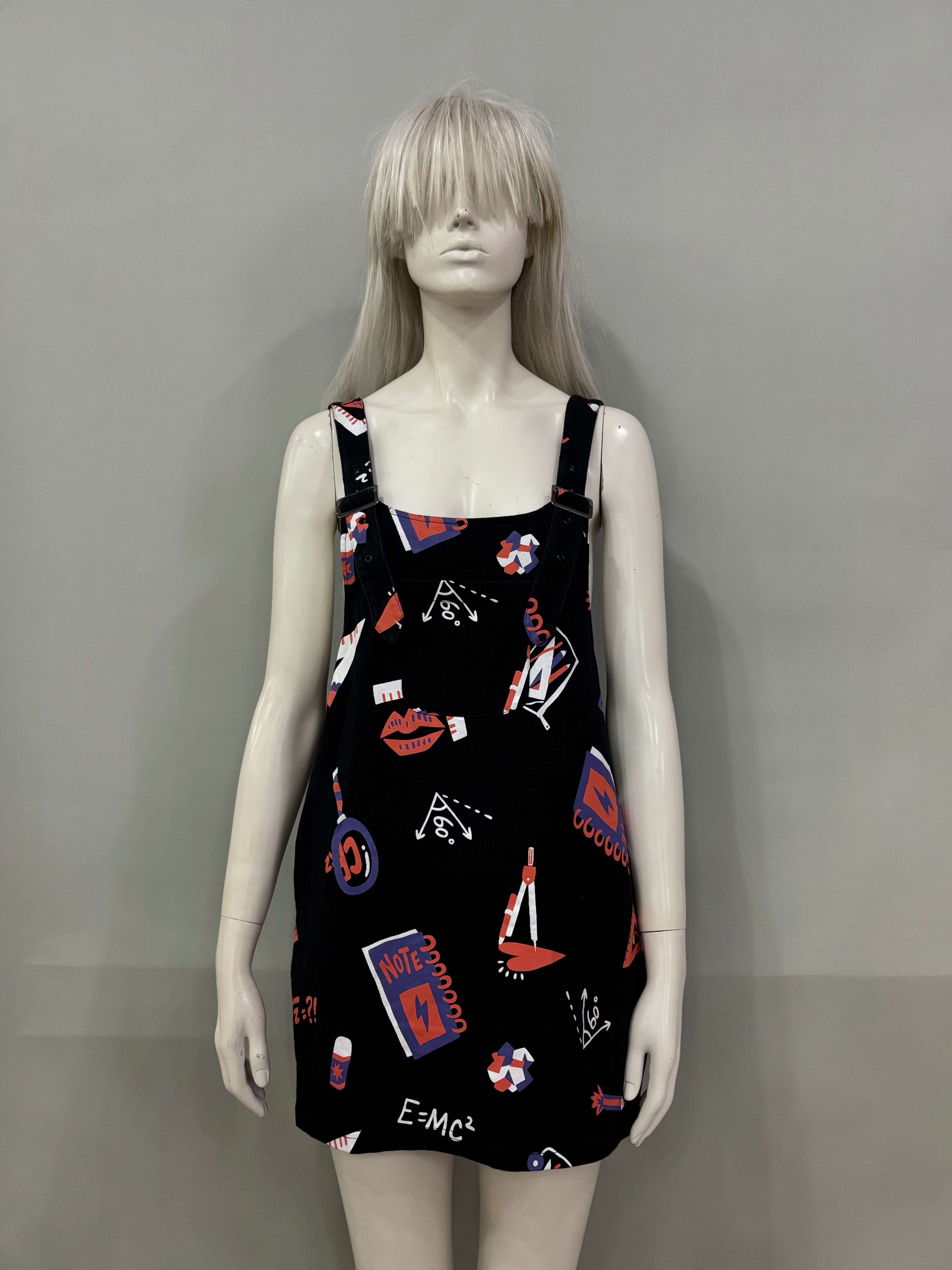 Small Black School Print Overalls Women’s Dress