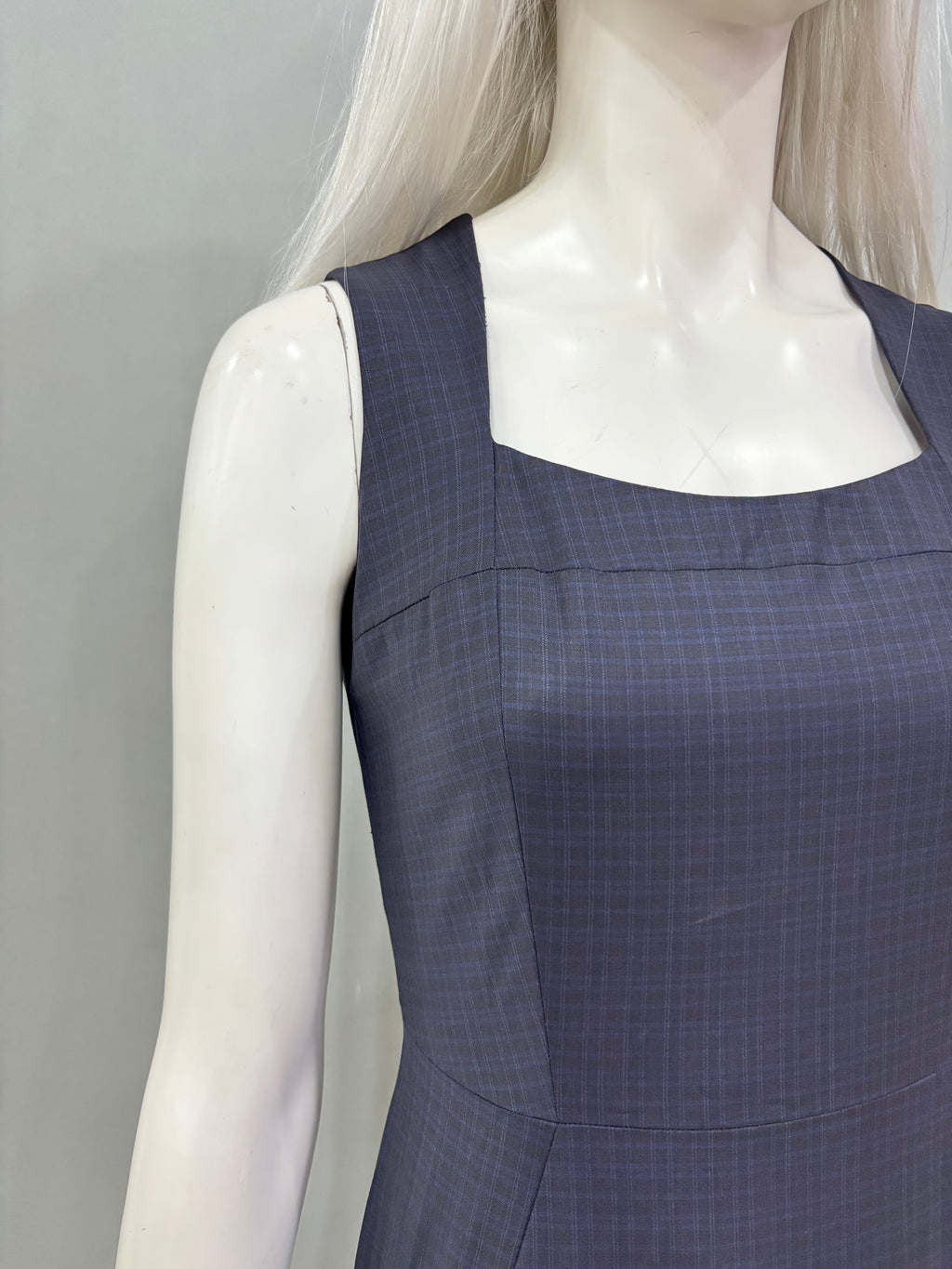 Small Check Square Neck Women’s Dress