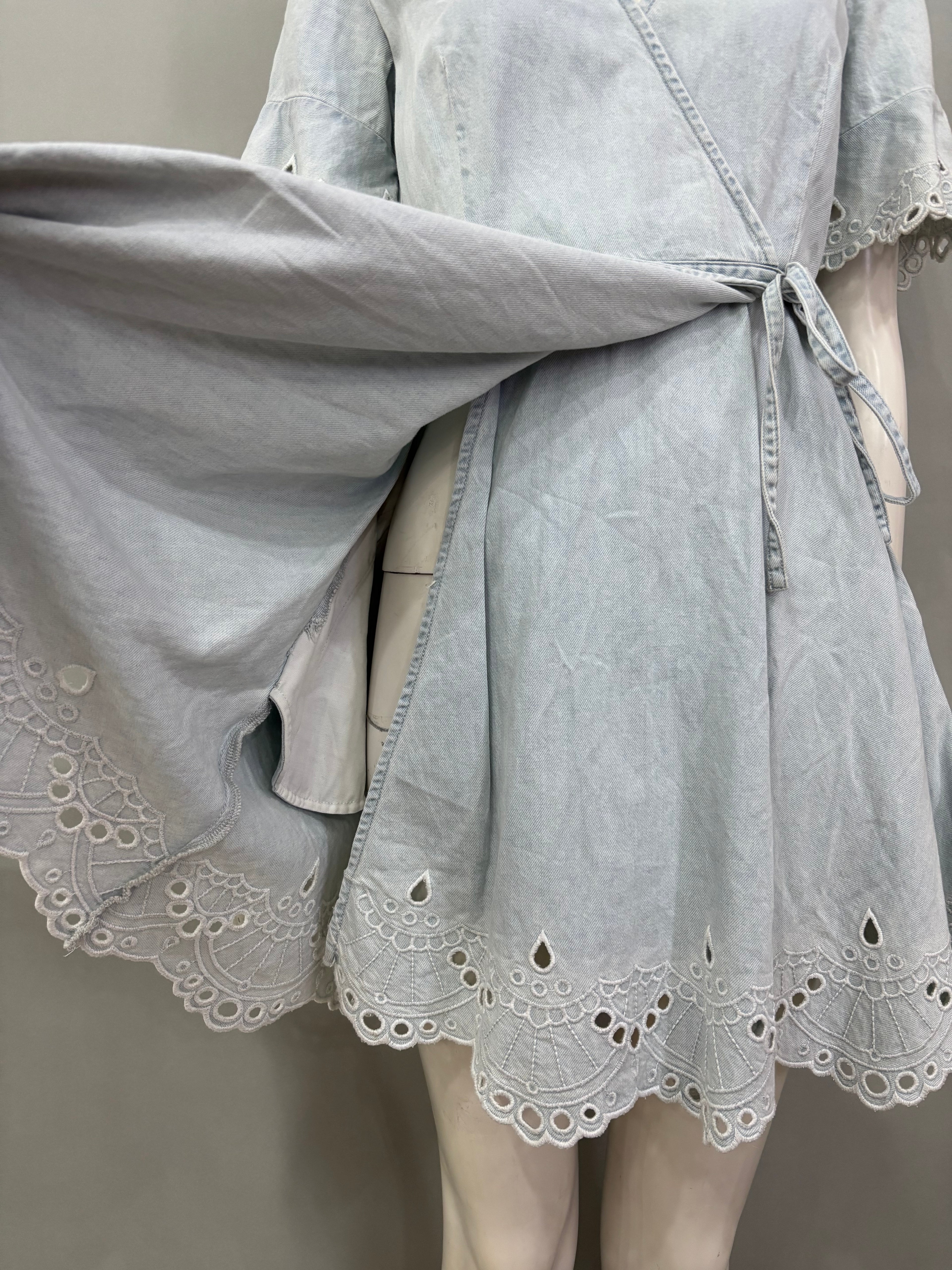 Extra Small Acid Wash Light Blue Chambray Wrap Women’s Dress