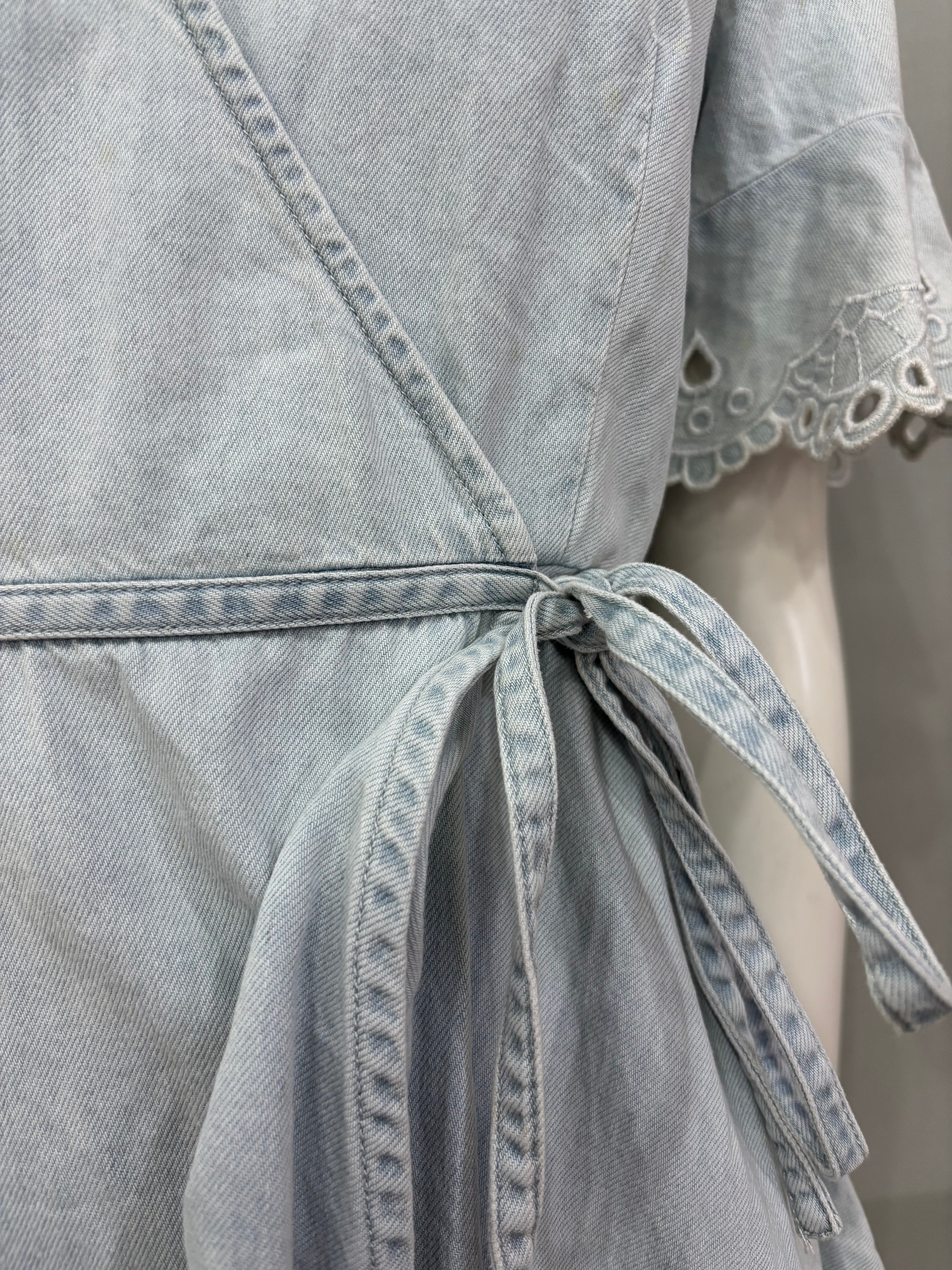 Extra Small Acid Wash Light Blue Chambray Wrap Women’s Dress