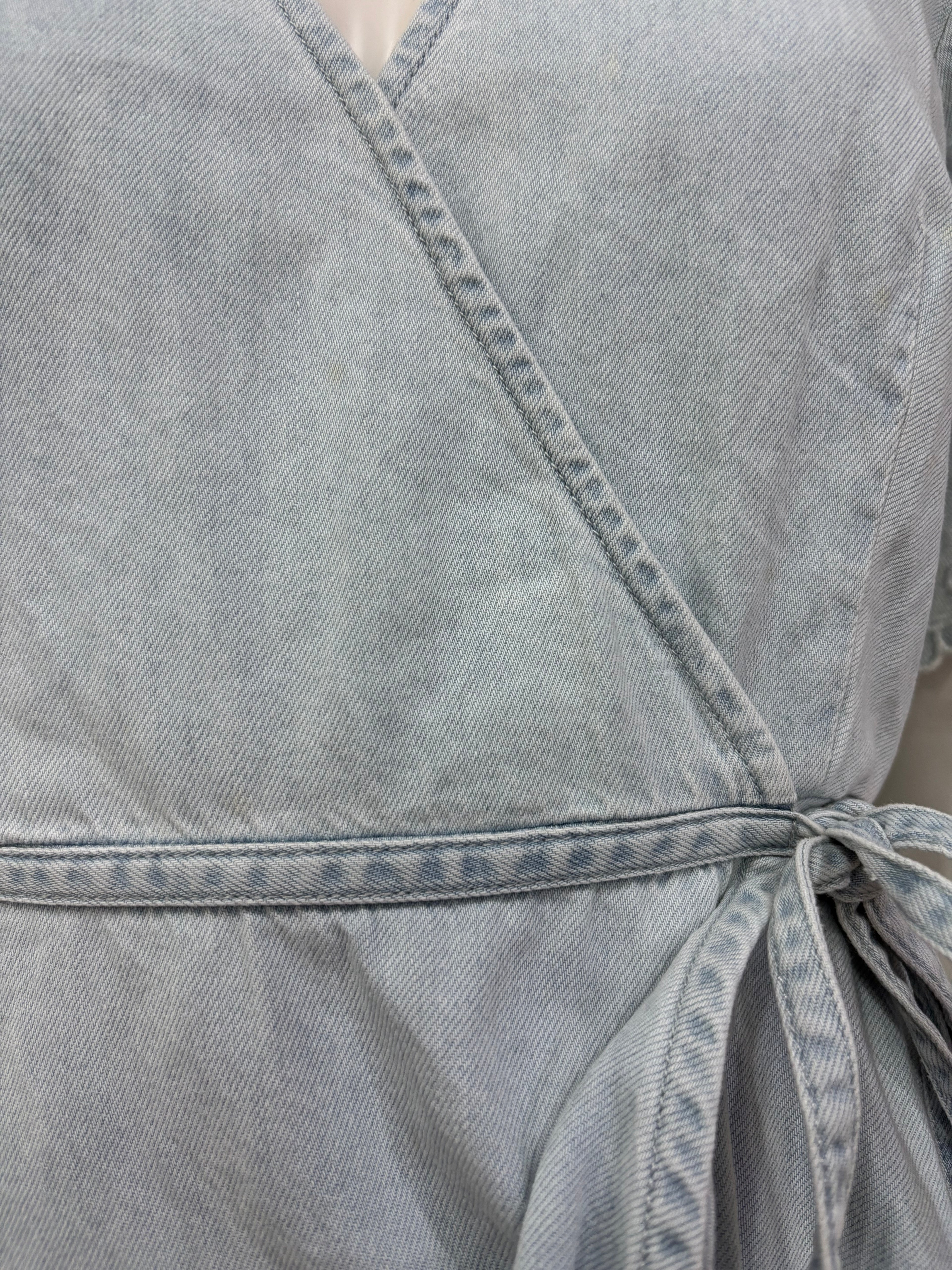 Extra Small Acid Wash Light Blue Chambray Wrap Women’s Dress