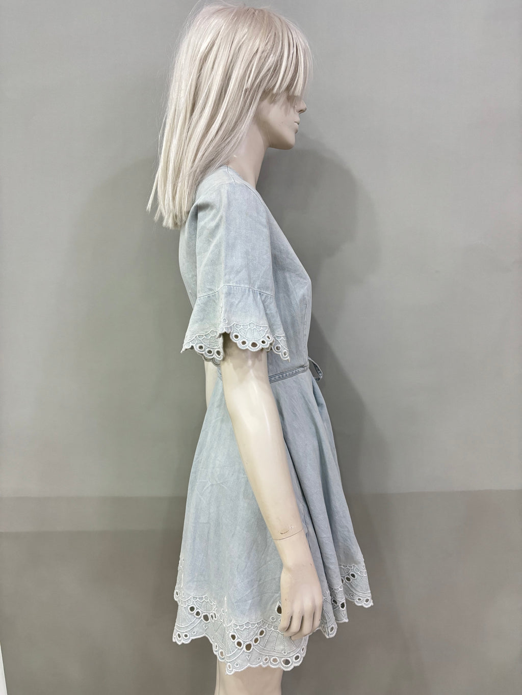 Extra Small Acid Wash Light Blue Chambray Wrap Women’s Dress