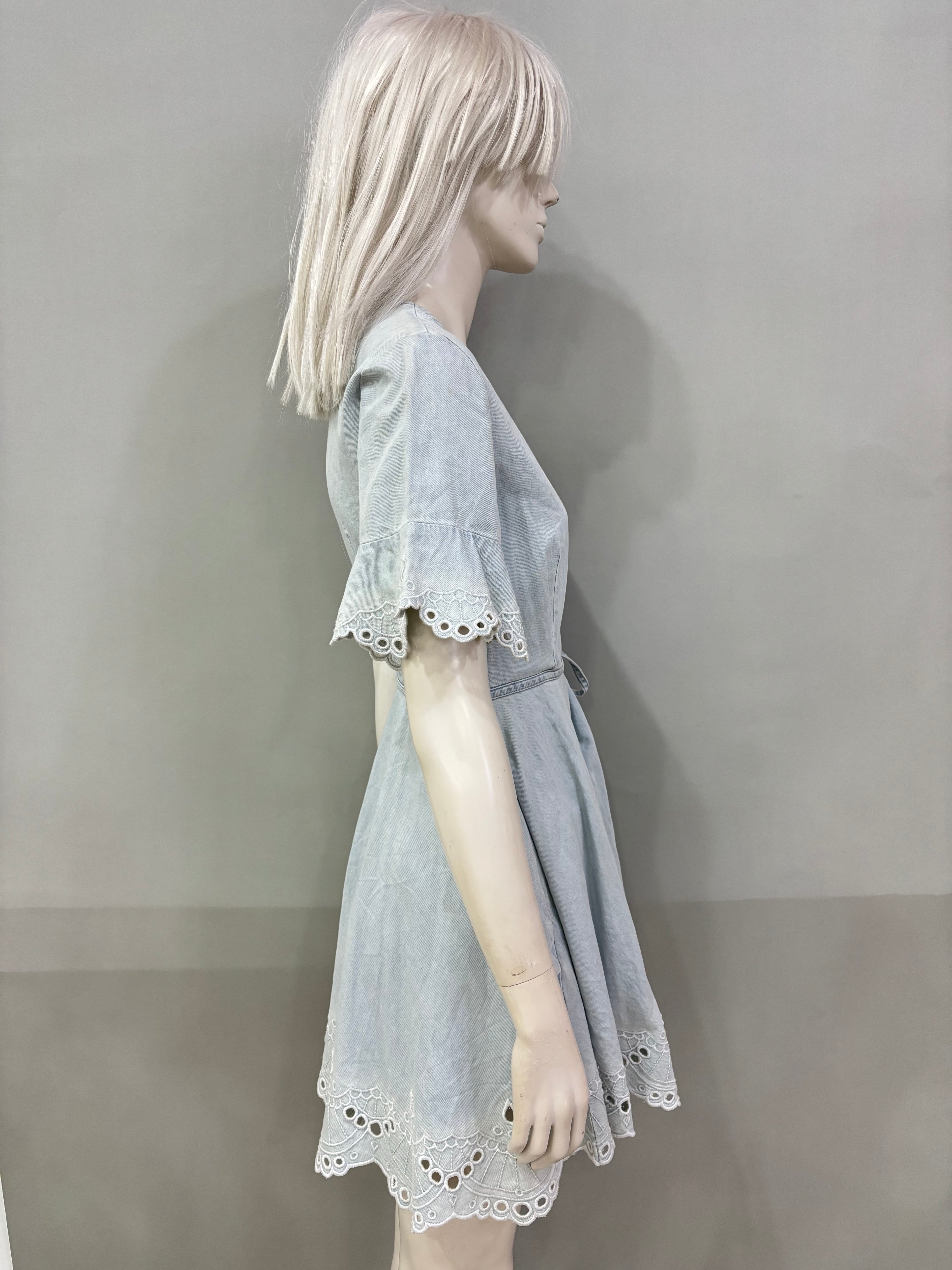 Extra Small Acid Wash Light Blue Chambray Wrap Women’s Dress