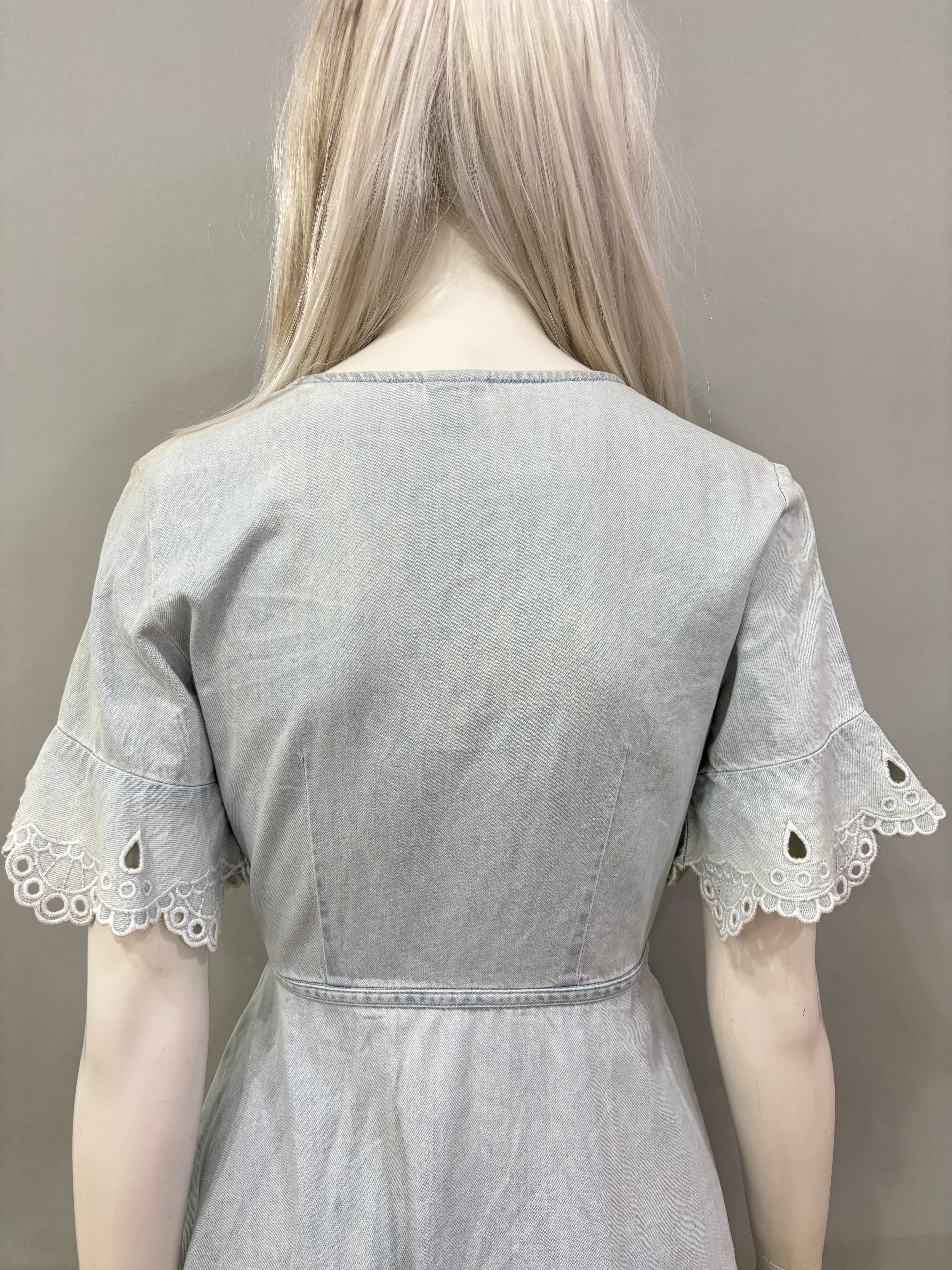 Extra Small Acid Wash Light Blue Chambray Wrap Women’s Dress