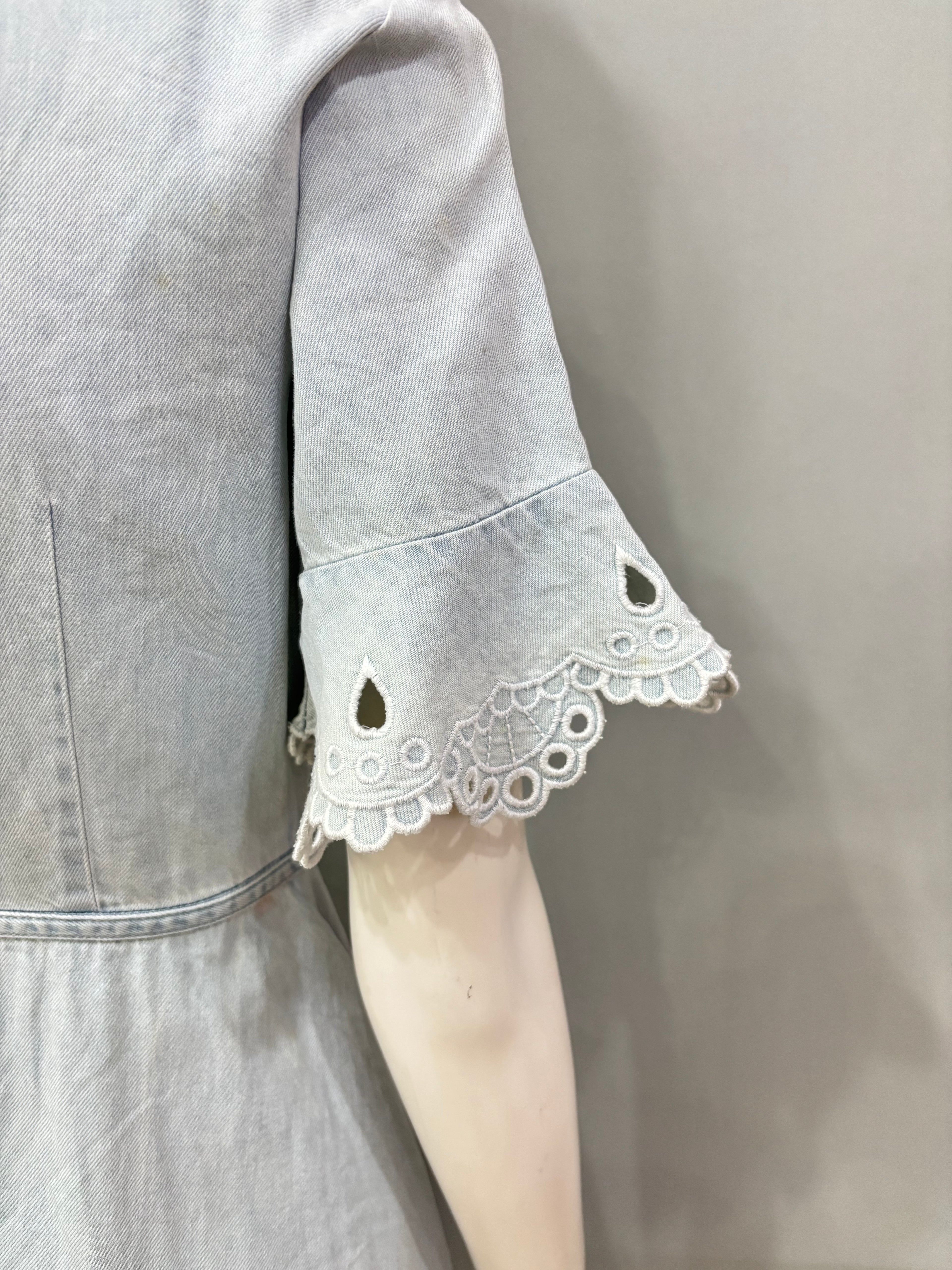 Extra Small Acid Wash Light Blue Chambray Wrap Women’s Dress