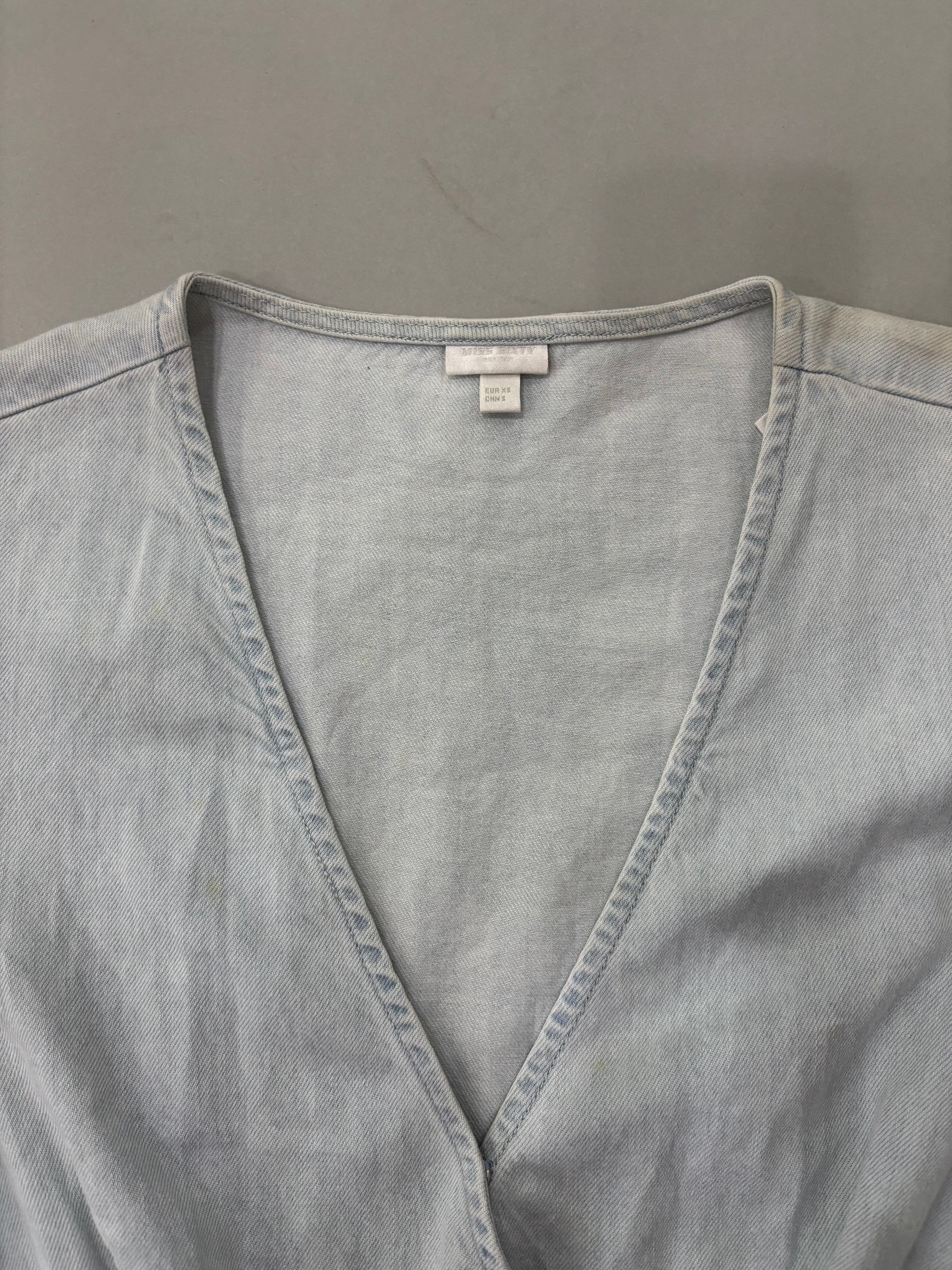 Extra Small Acid Wash Light Blue Chambray Wrap Women’s Dress