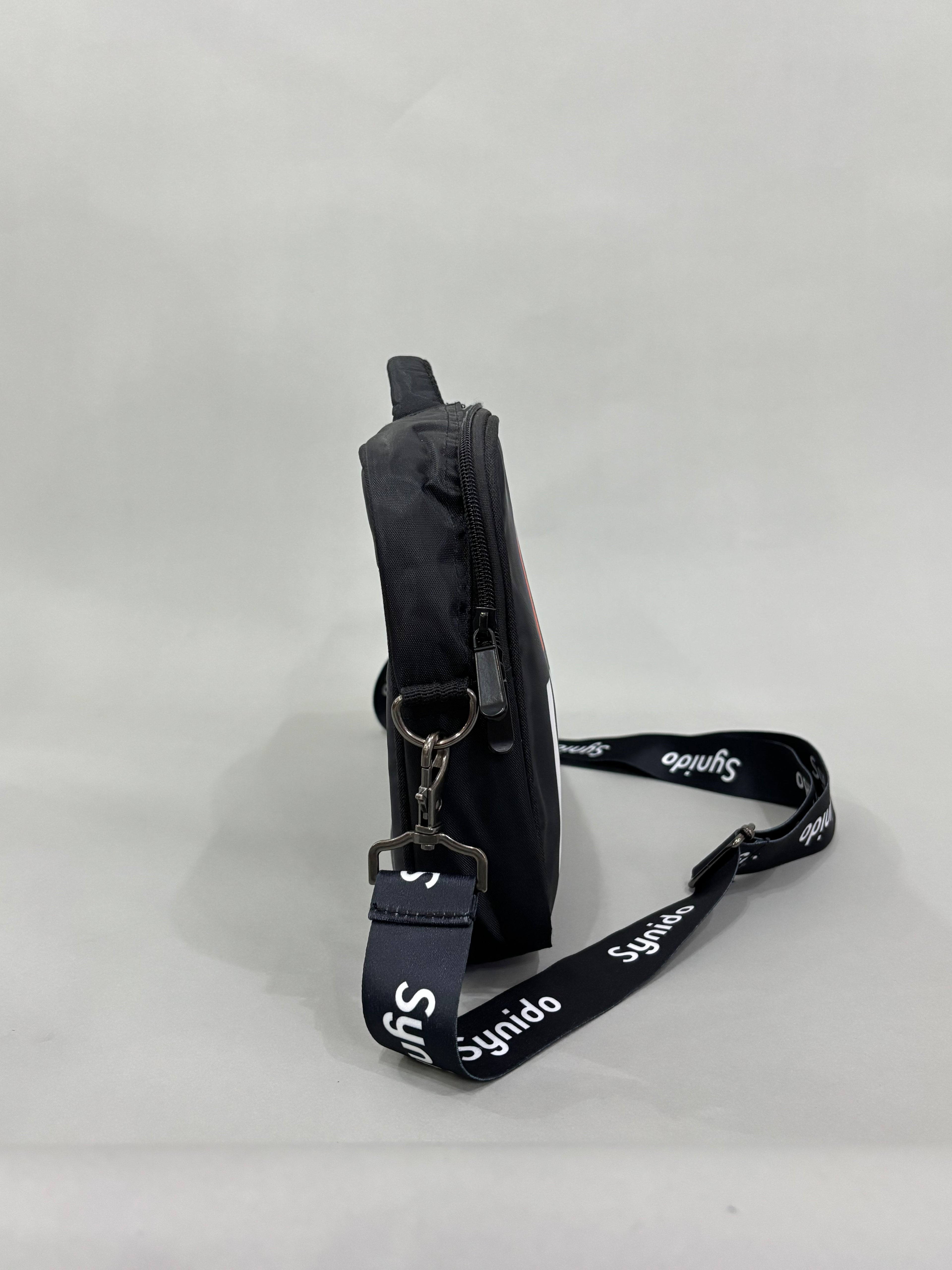 Black Nylon Messenger-Style Bag