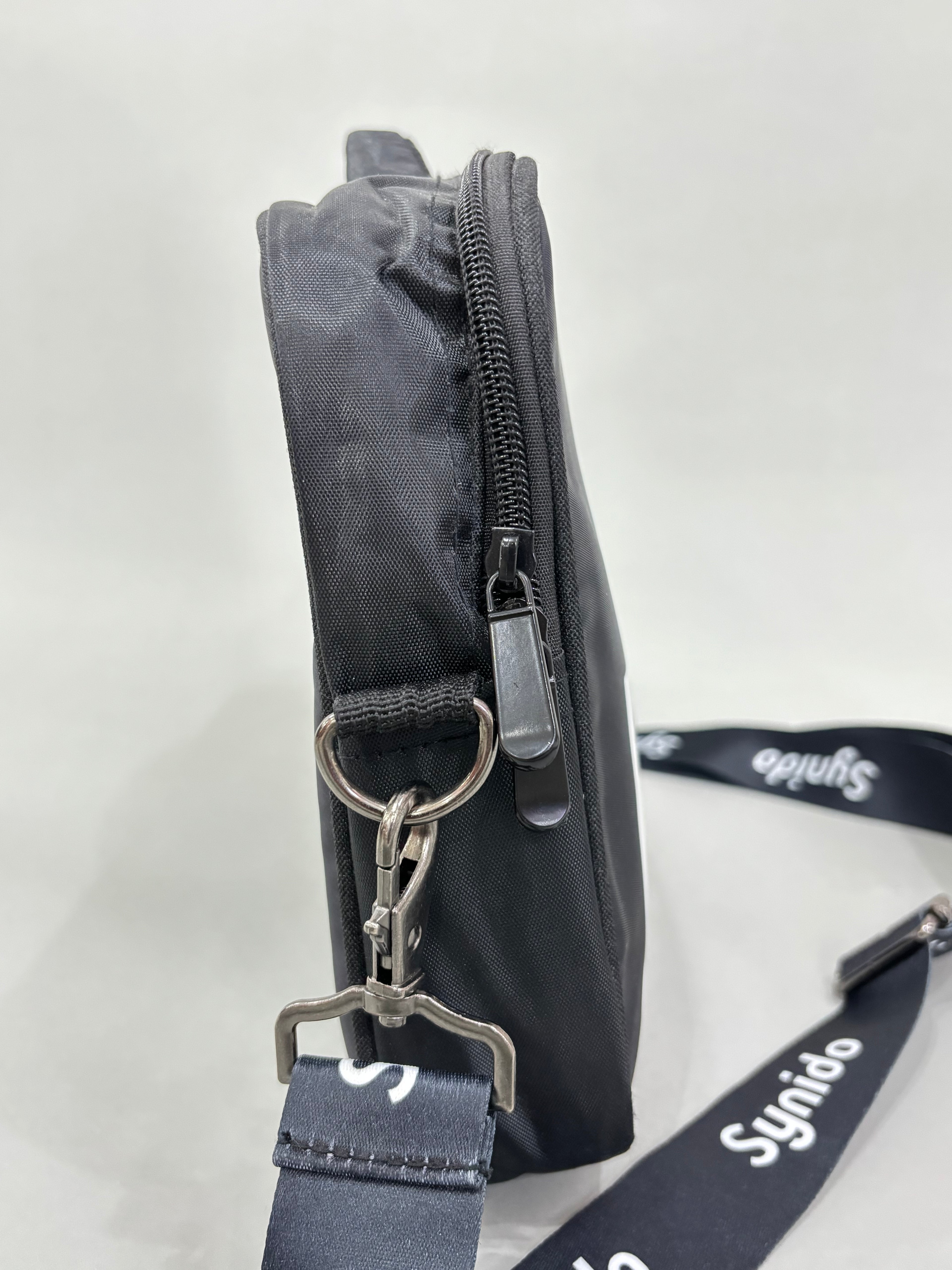 Black Nylon Messenger-Style Bag