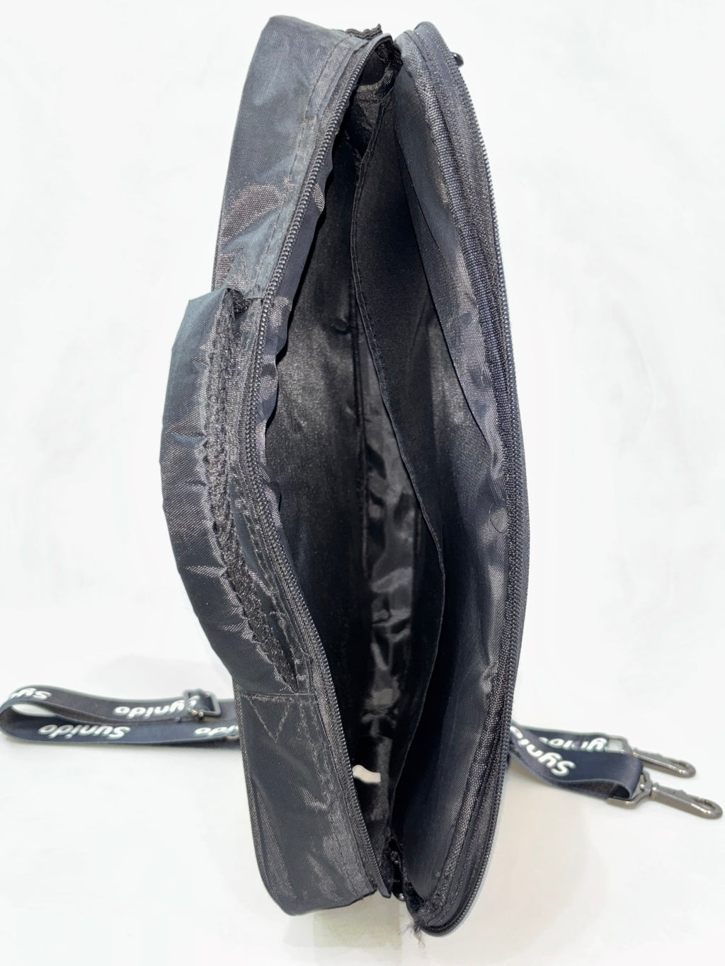 Black Nylon Messenger-Style Bag