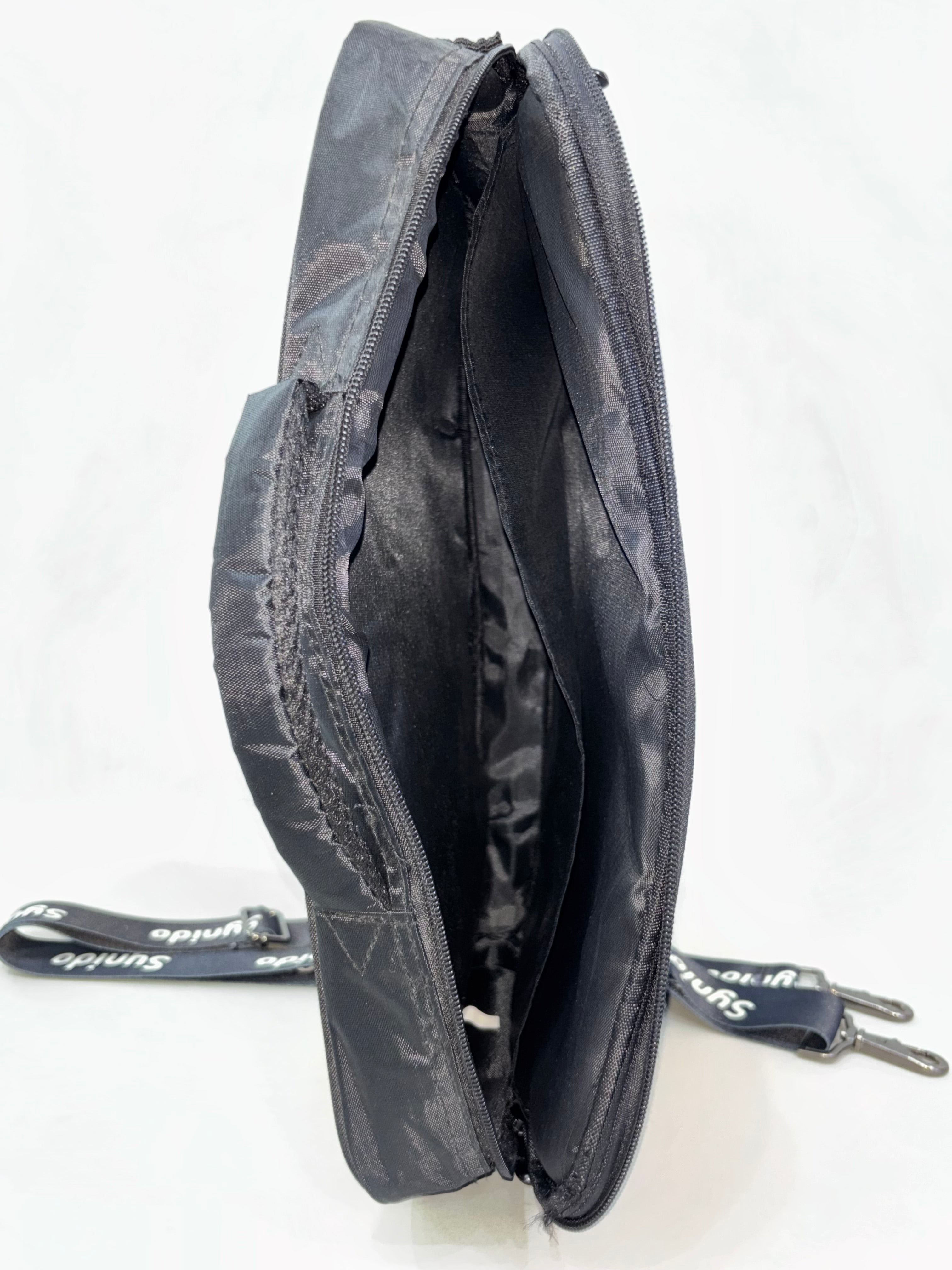 Black Nylon Messenger-Style Bag